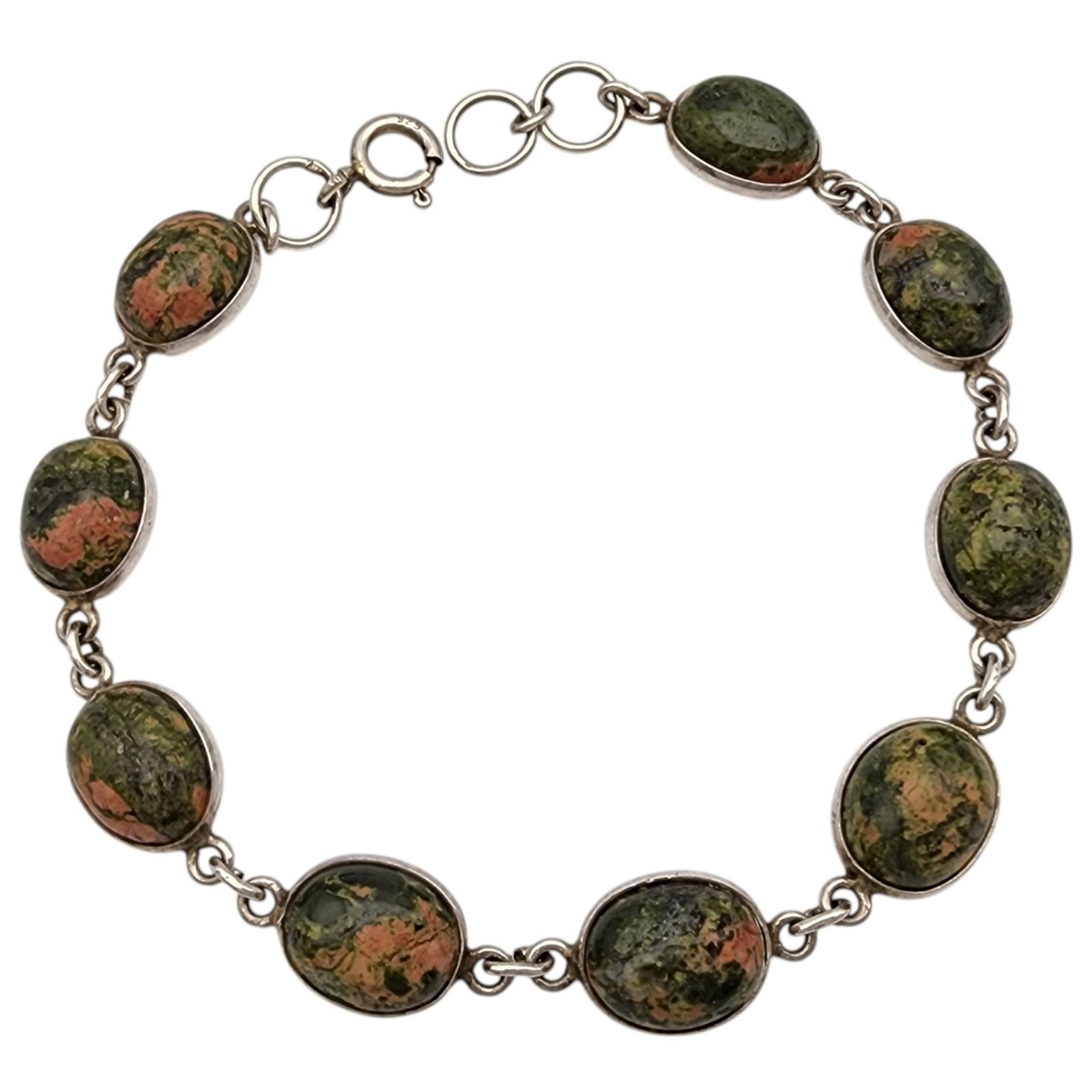 Sterling Unakite Link Bracelet: Sterling Unakite Link Bracelet 11.7g