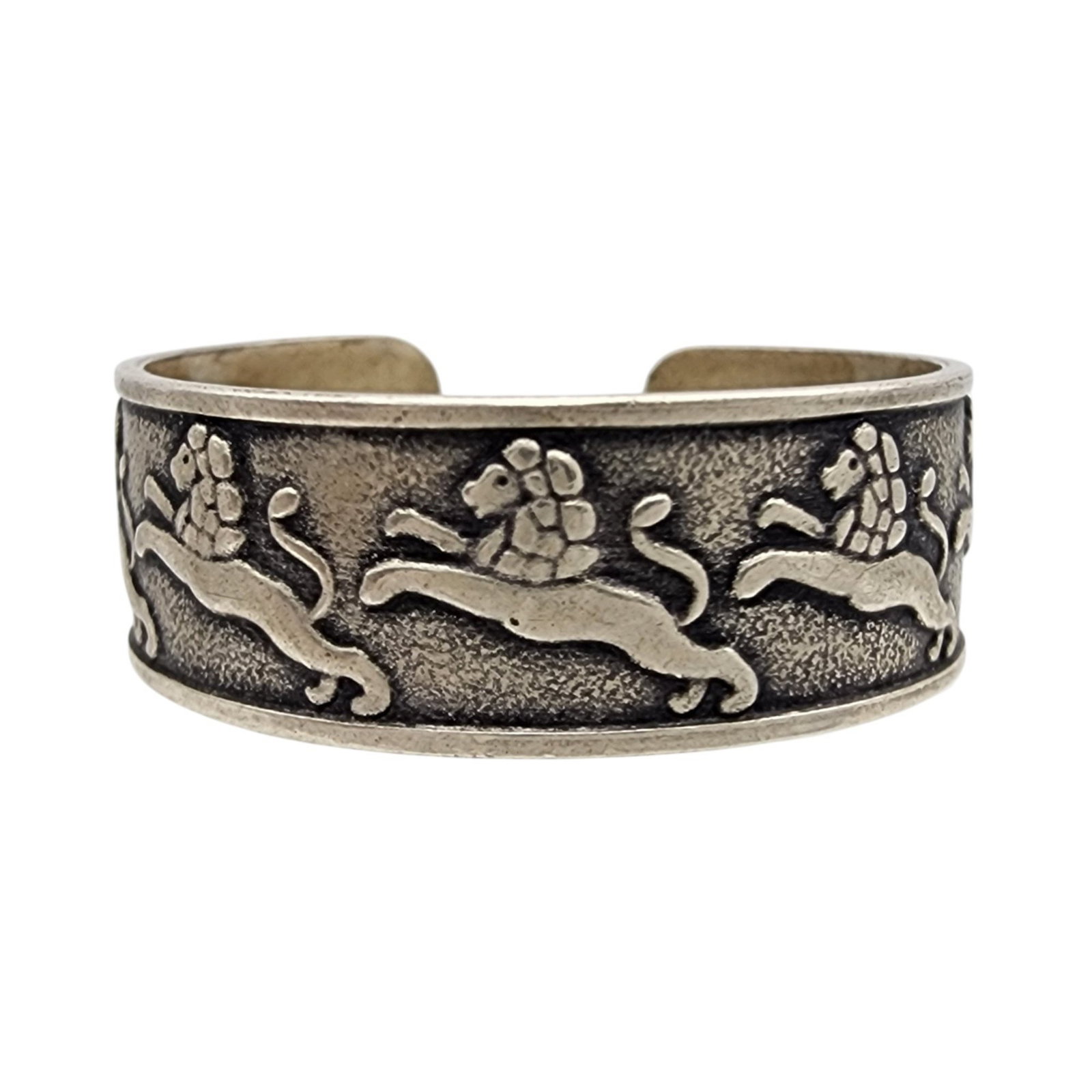 Signed Sterling Lion Band Ring Sz 10.5: Signed (appears to be STE A with possibly an assay mark?) Sterling Lion Band Ring Sz 10.5 3.6g
