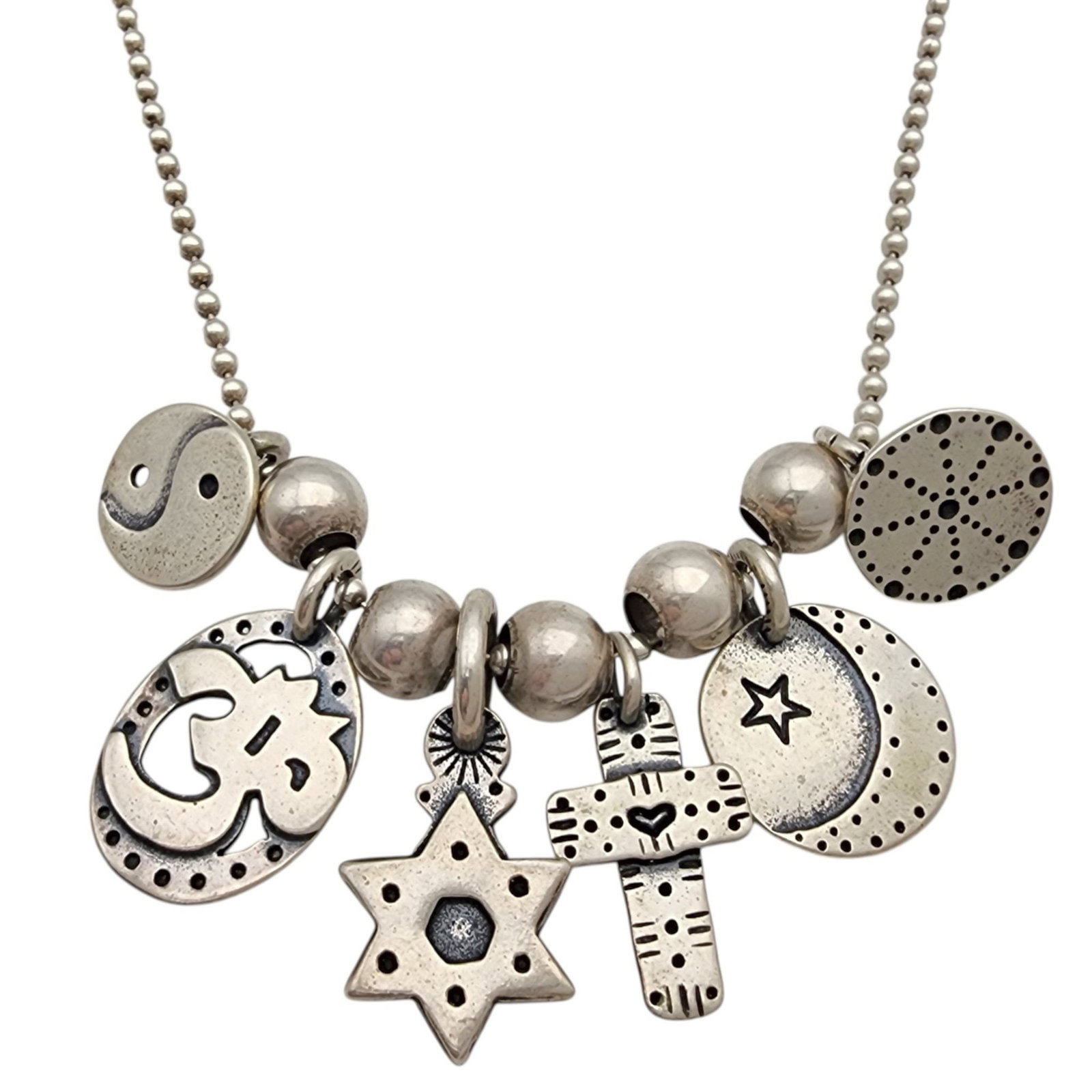 Hoss Rogers Artisan Sterling Coexist Charm Necklace: Hoss Rogers Artisan Sterling Coexist Charm Chain Necklace - 20.7g