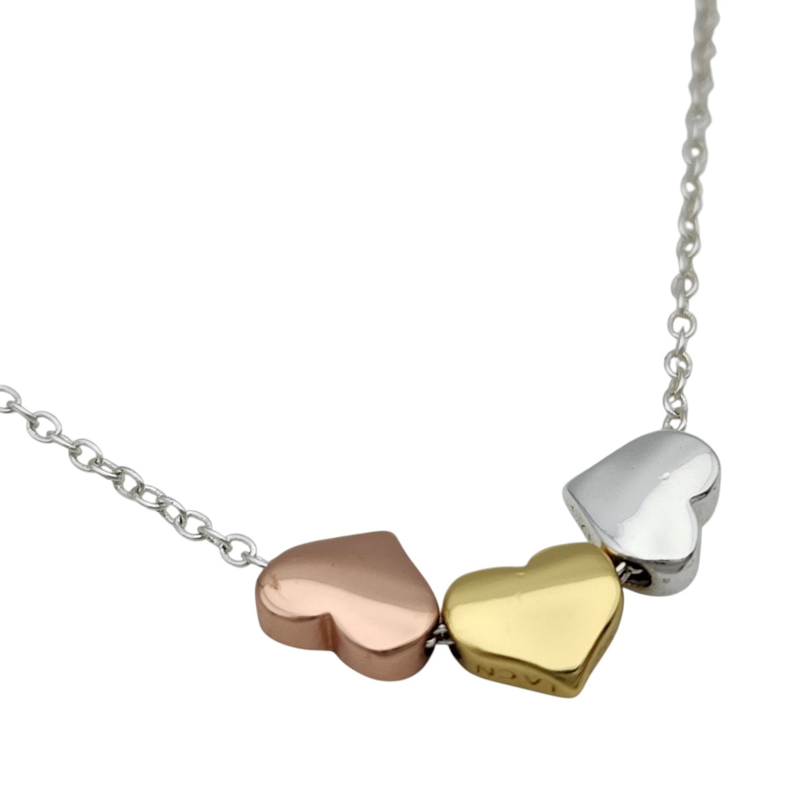 Sterling Tricolor Heart Bar Chain Necklace: Sterling Tricolor Heart Bar Chain Necklace 2.5g