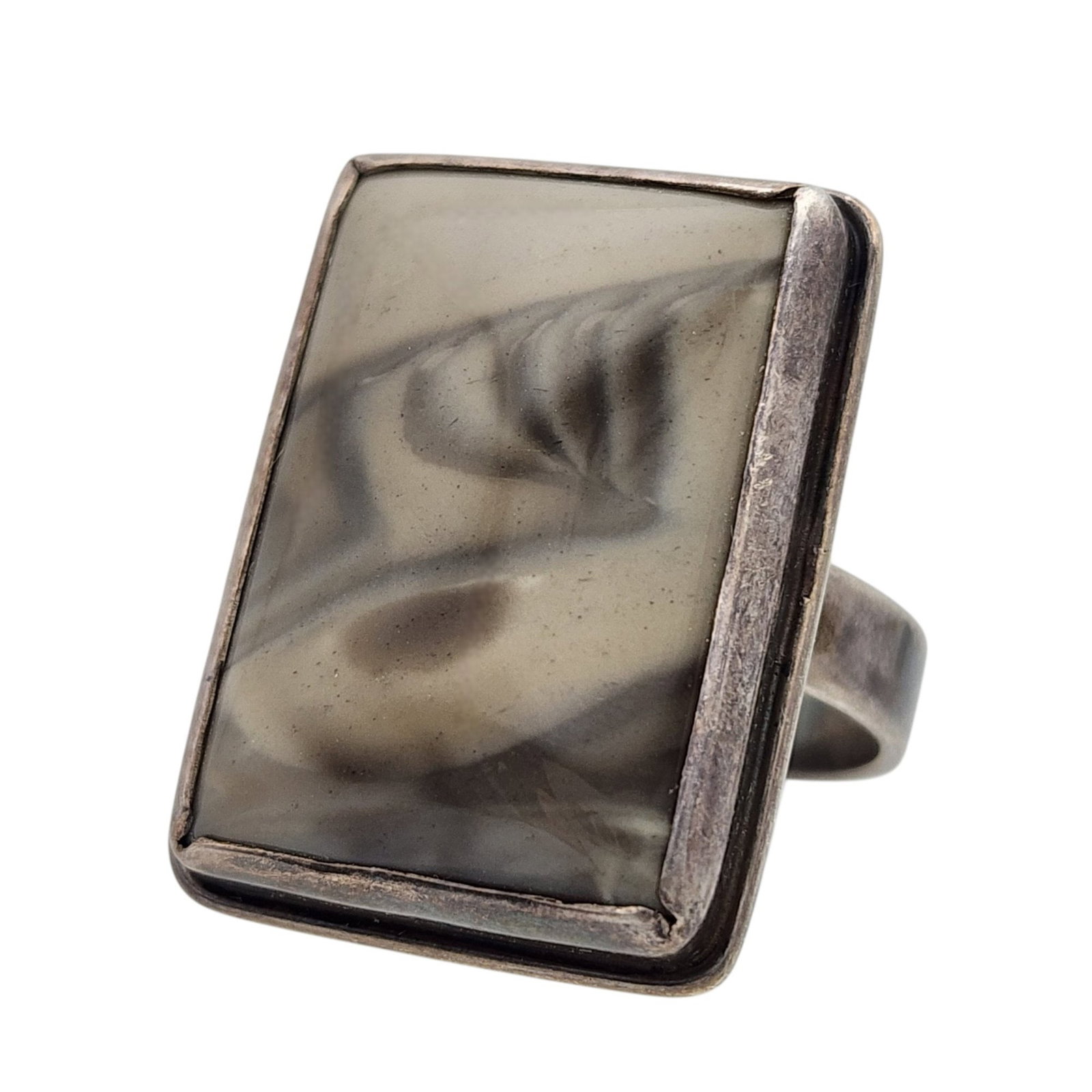 Signed Vintage Krakow Poland Sterling Polish Flint Ring Sz 7.5: Vintage Signed MK Krakow Poland (Assay Marked) Sterling Polish Flint Ring Sz 7.5 - 11.4g - Beautiful!