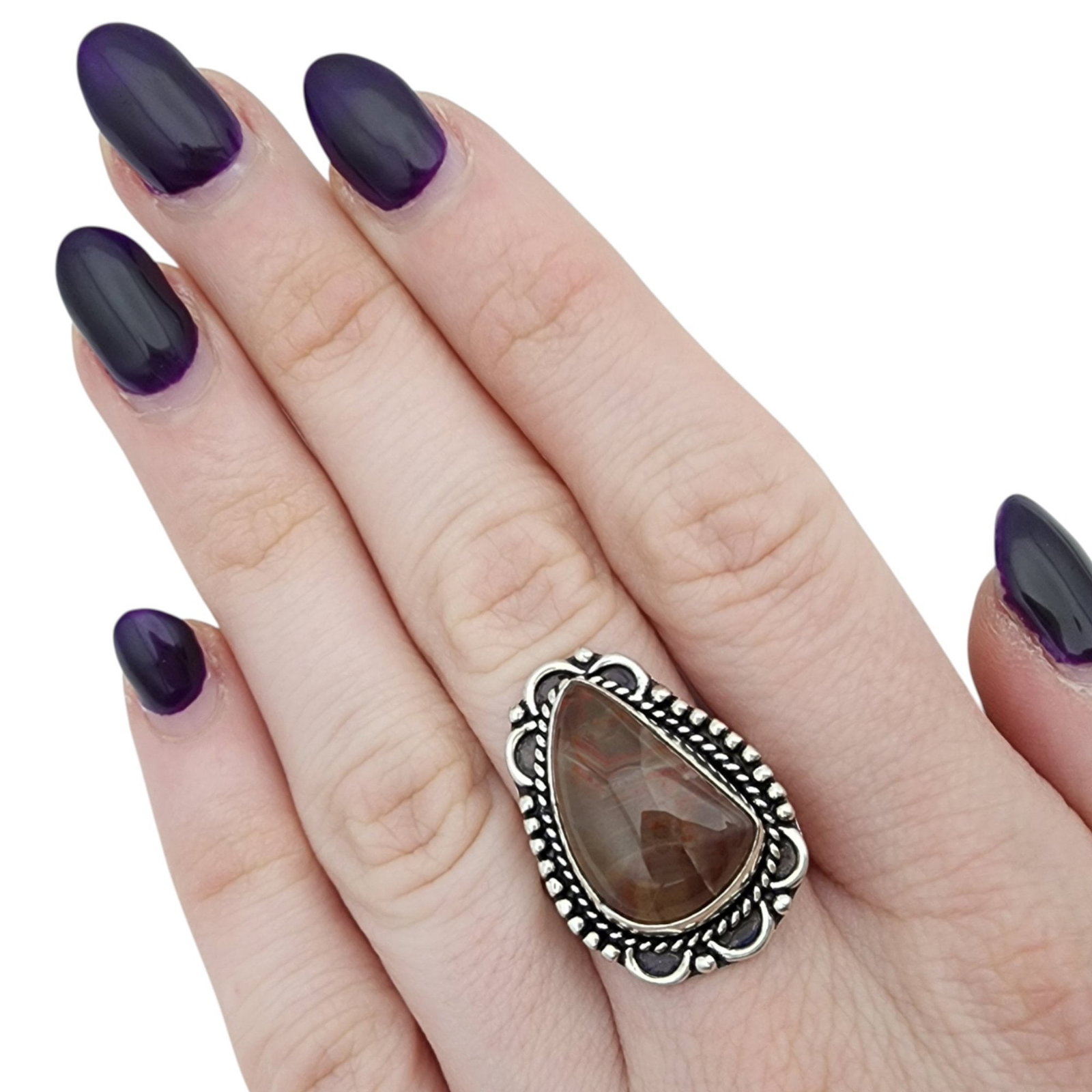 Sterling Agate Ring Sz 7.75 - 2
