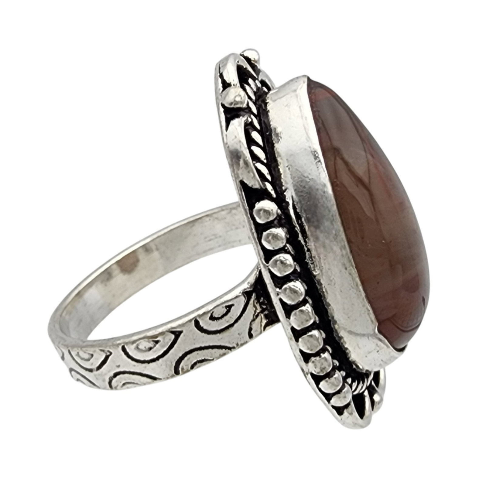 Sterling Agate Ring Sz 7.75 - 4