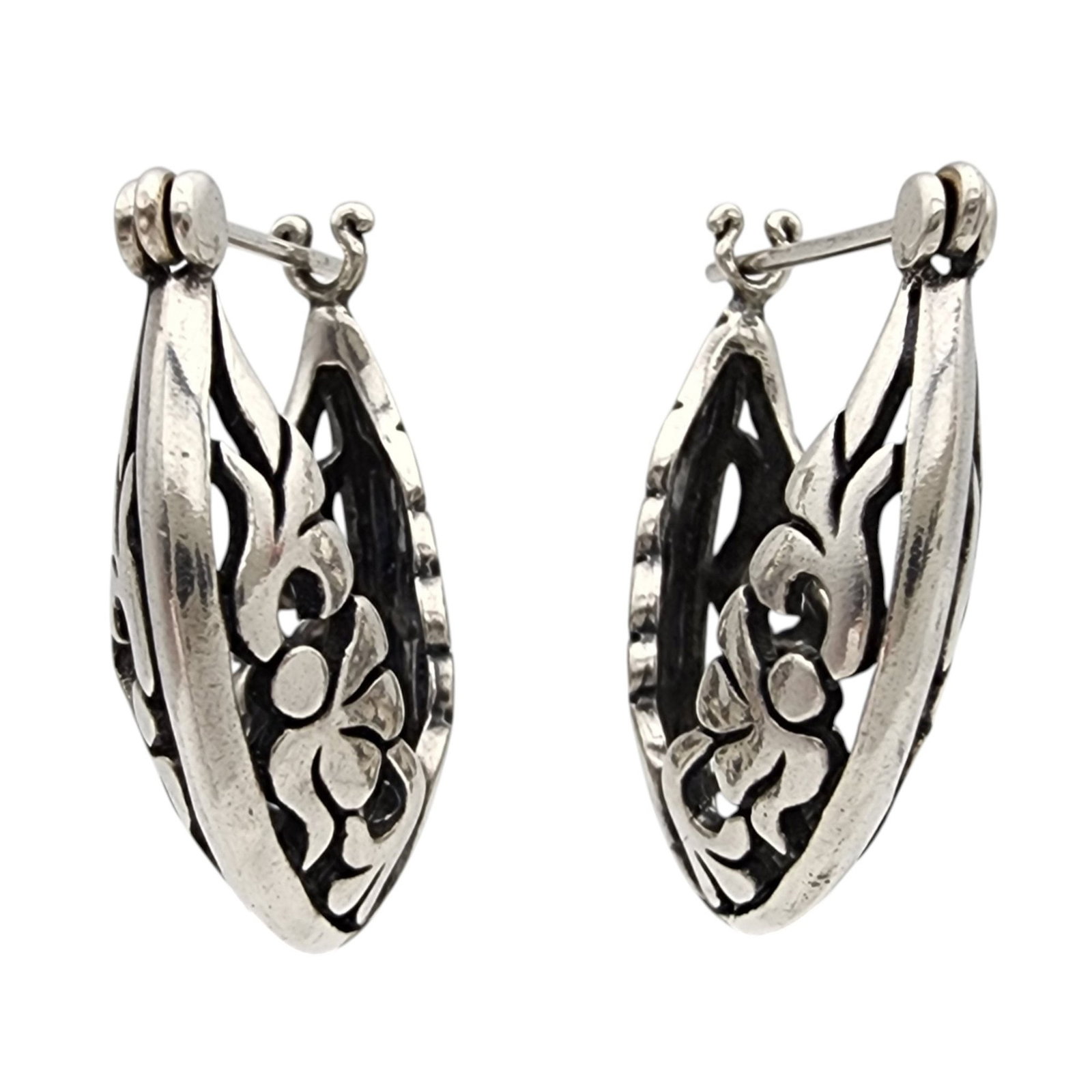 Sterling Openwork Scroll Hoop Earrings - 2
