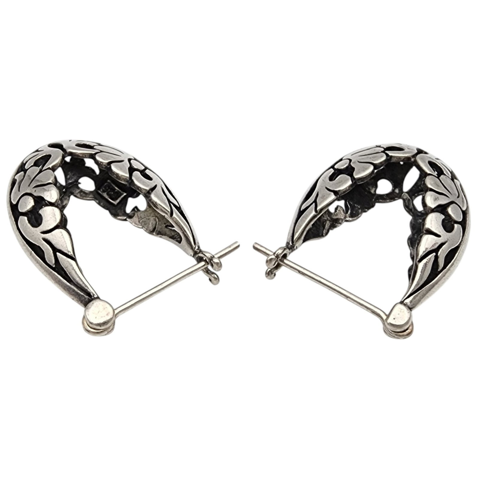 Sterling Openwork Scroll Hoop Earrings - 3