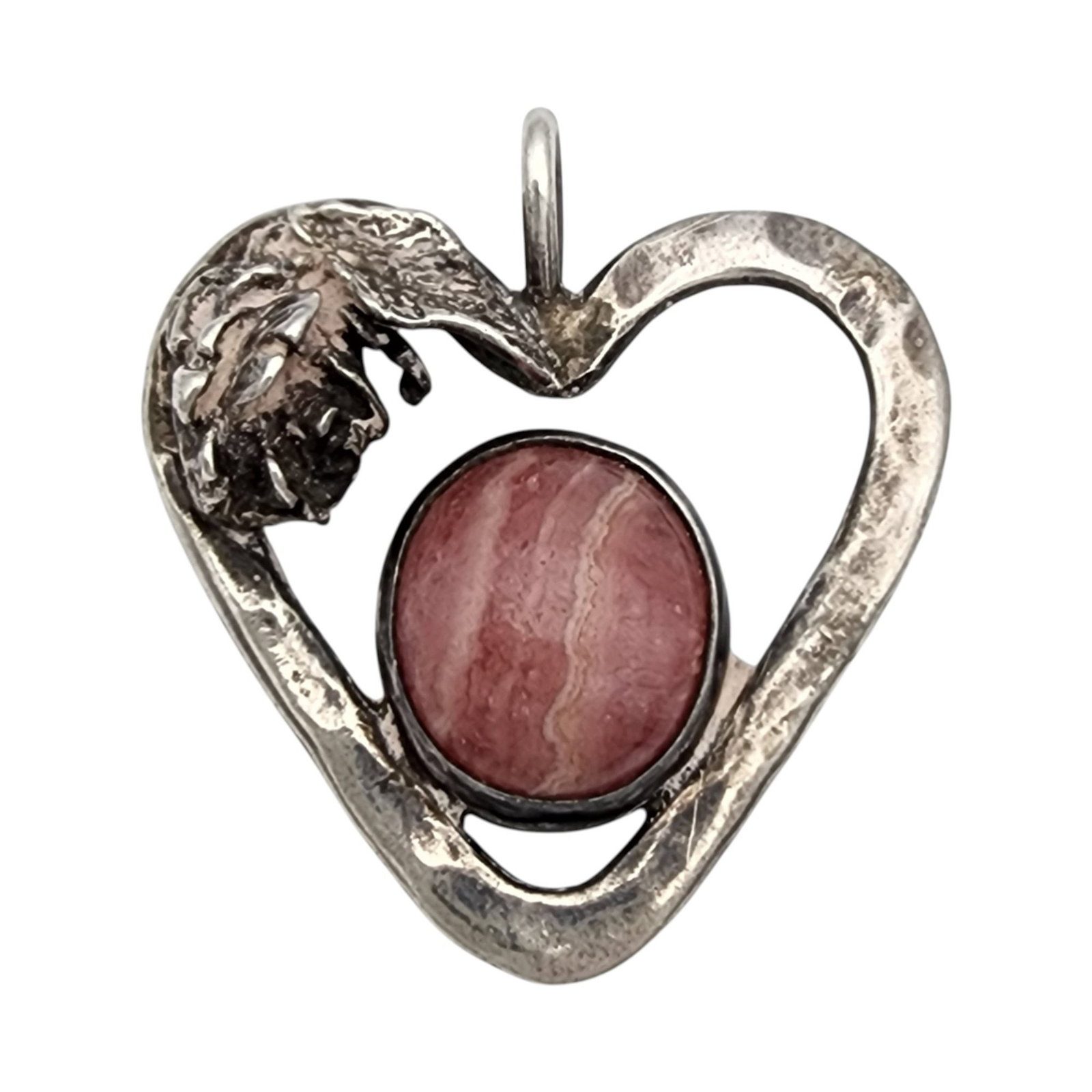 Vintage Sterling Rhodochrosite Heart Pendant: Vintage Sterling Rhodochrosite Heart Pendant 9.2g