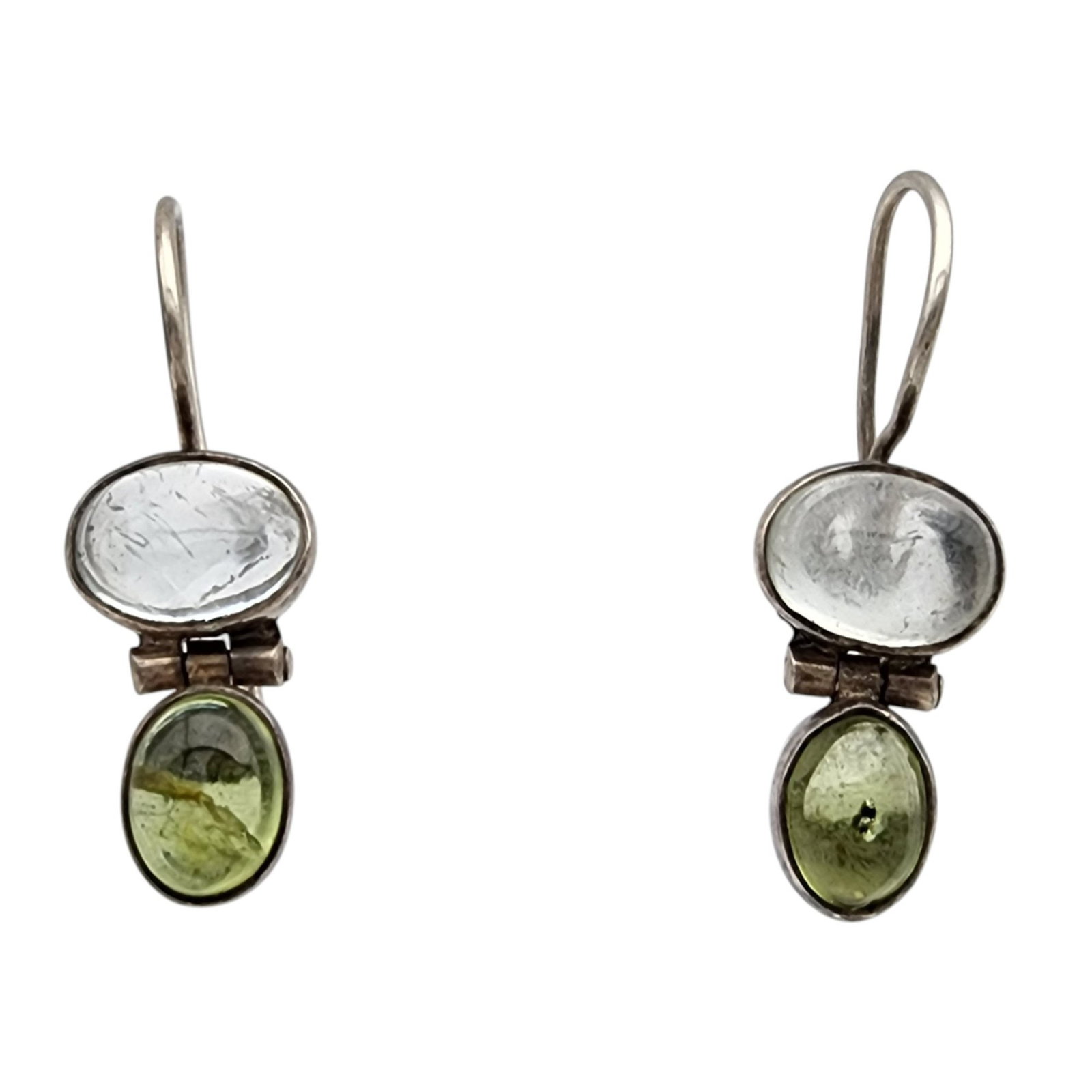 Sterling Peridot and Moonstone Hinge Earrings: Sterling Peridot and Moonstone/Quartz? Hinge Earrings 3g
