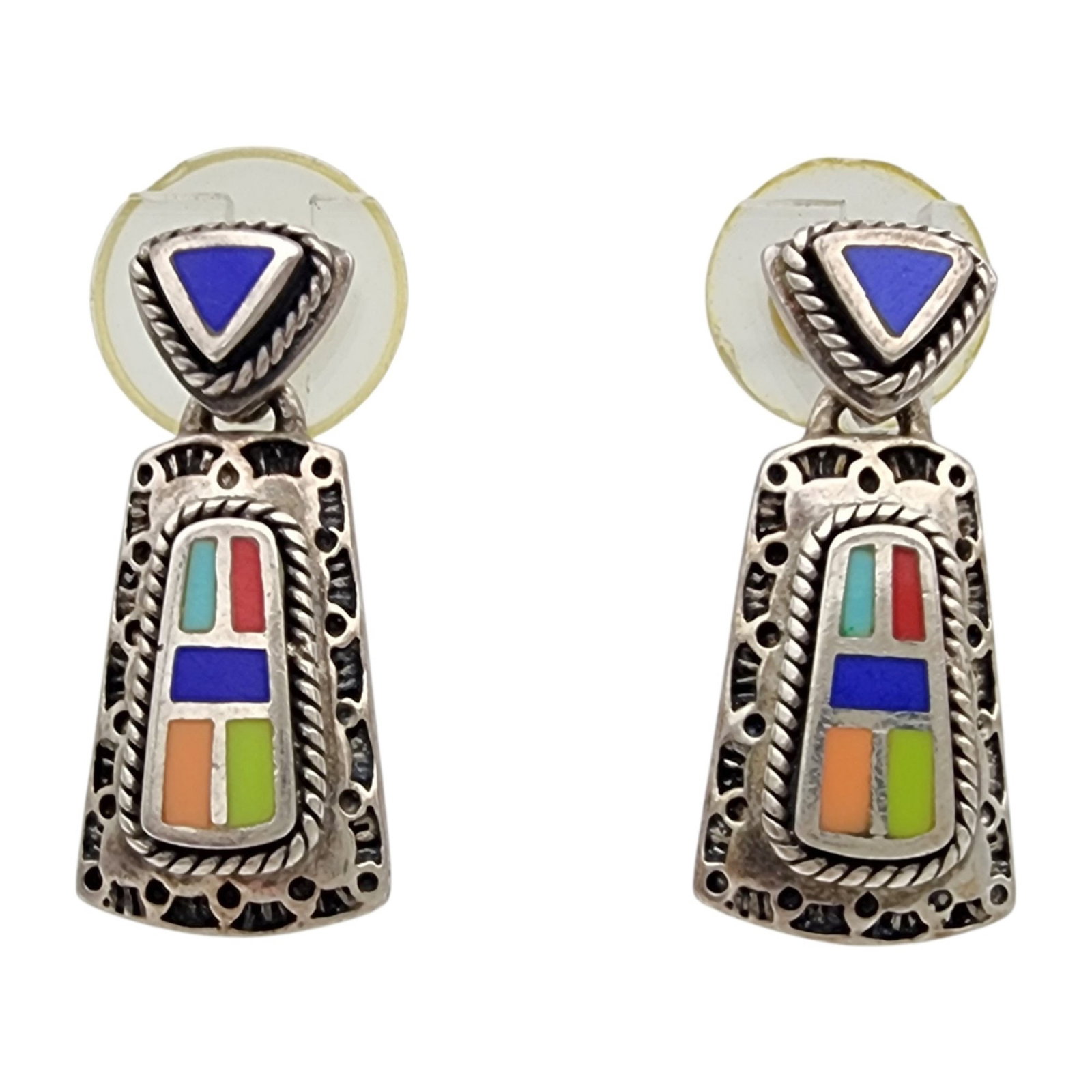 Sterling Multi Stone Inlay Dangle Earrings (1 of 3)