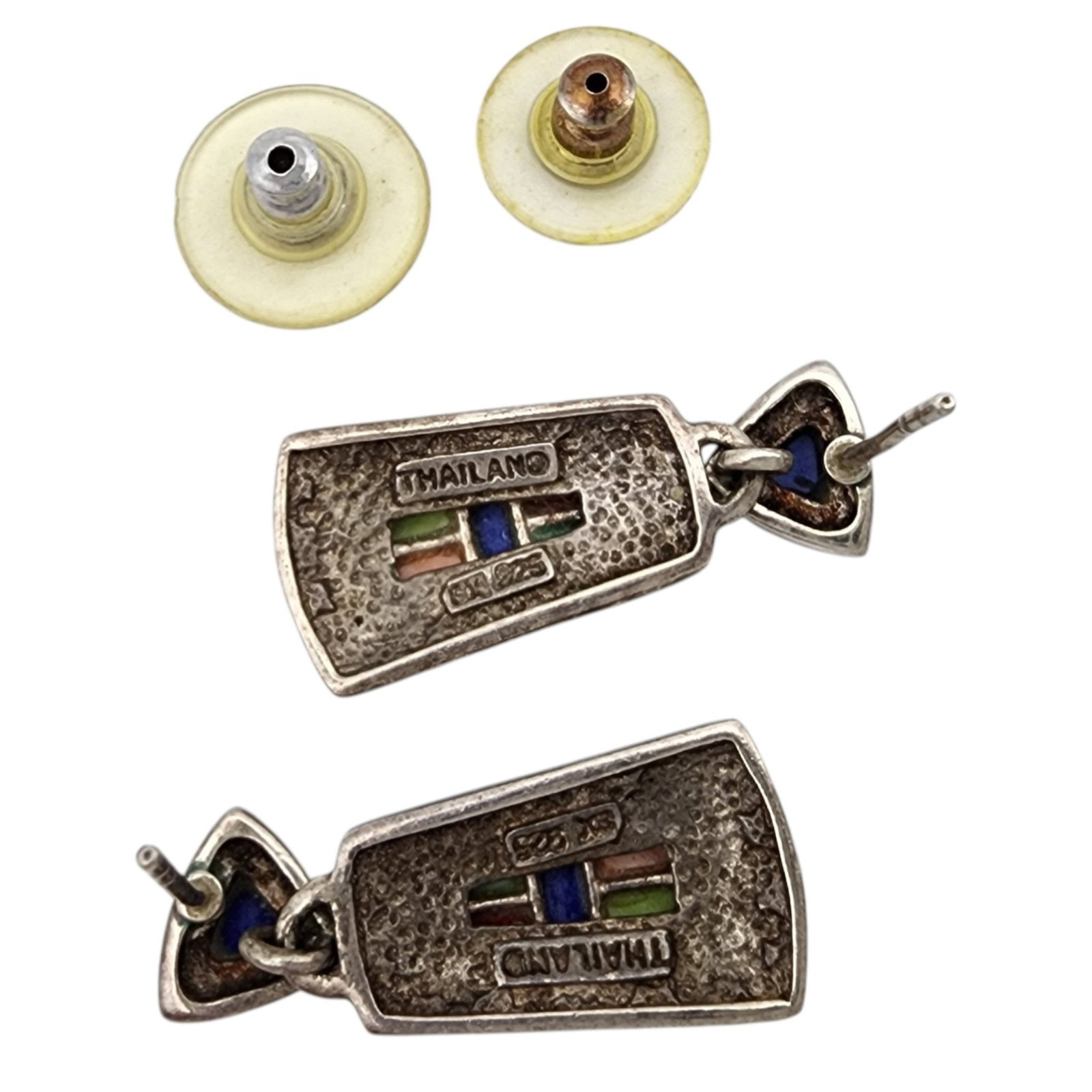 Sterling Multi Stone Inlay Dangle Earrings - 2