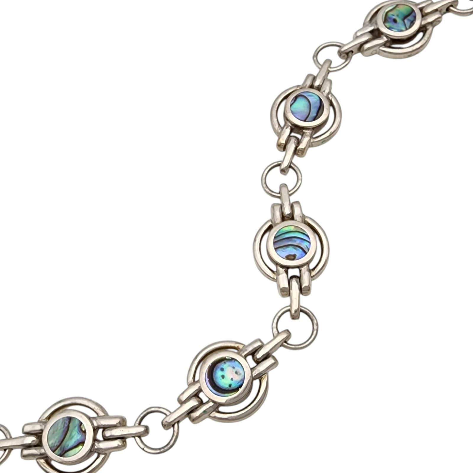 Signed Sterling Abalone Link Bracelet - 2