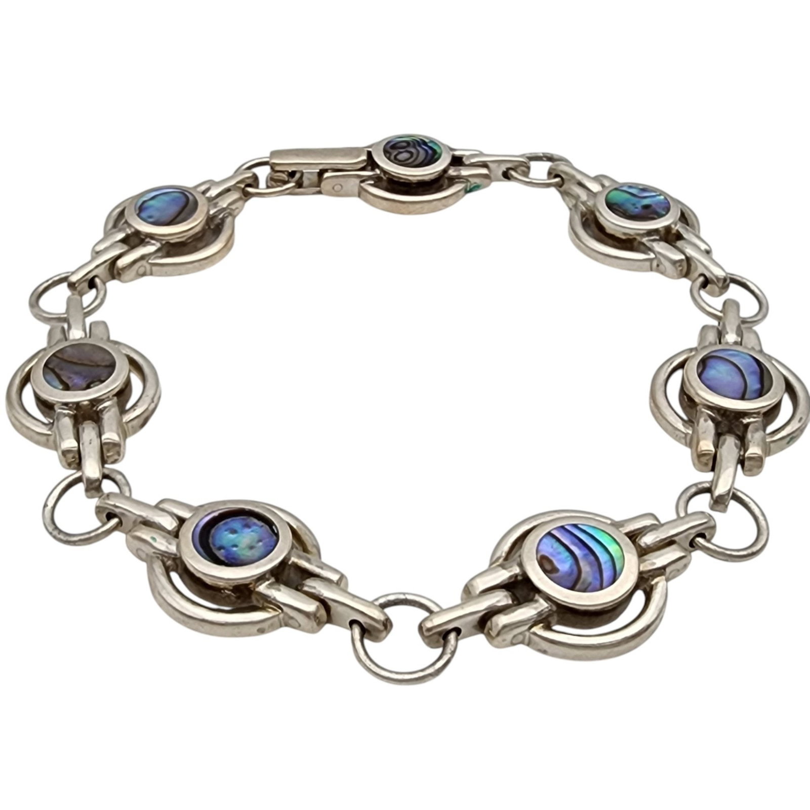 Signed Sterling Abalone Link Bracelet - 3