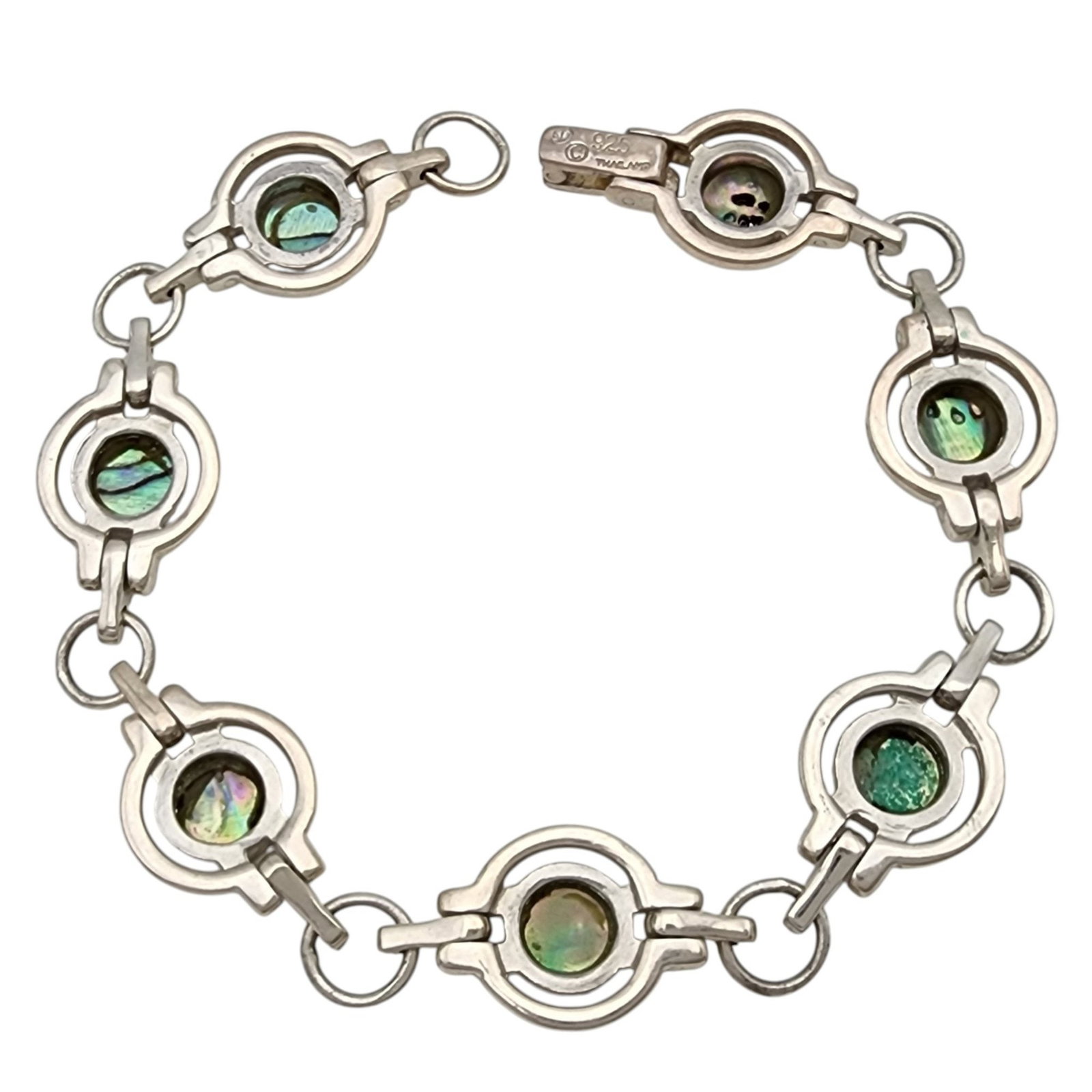 Signed Sterling Abalone Link Bracelet - 4