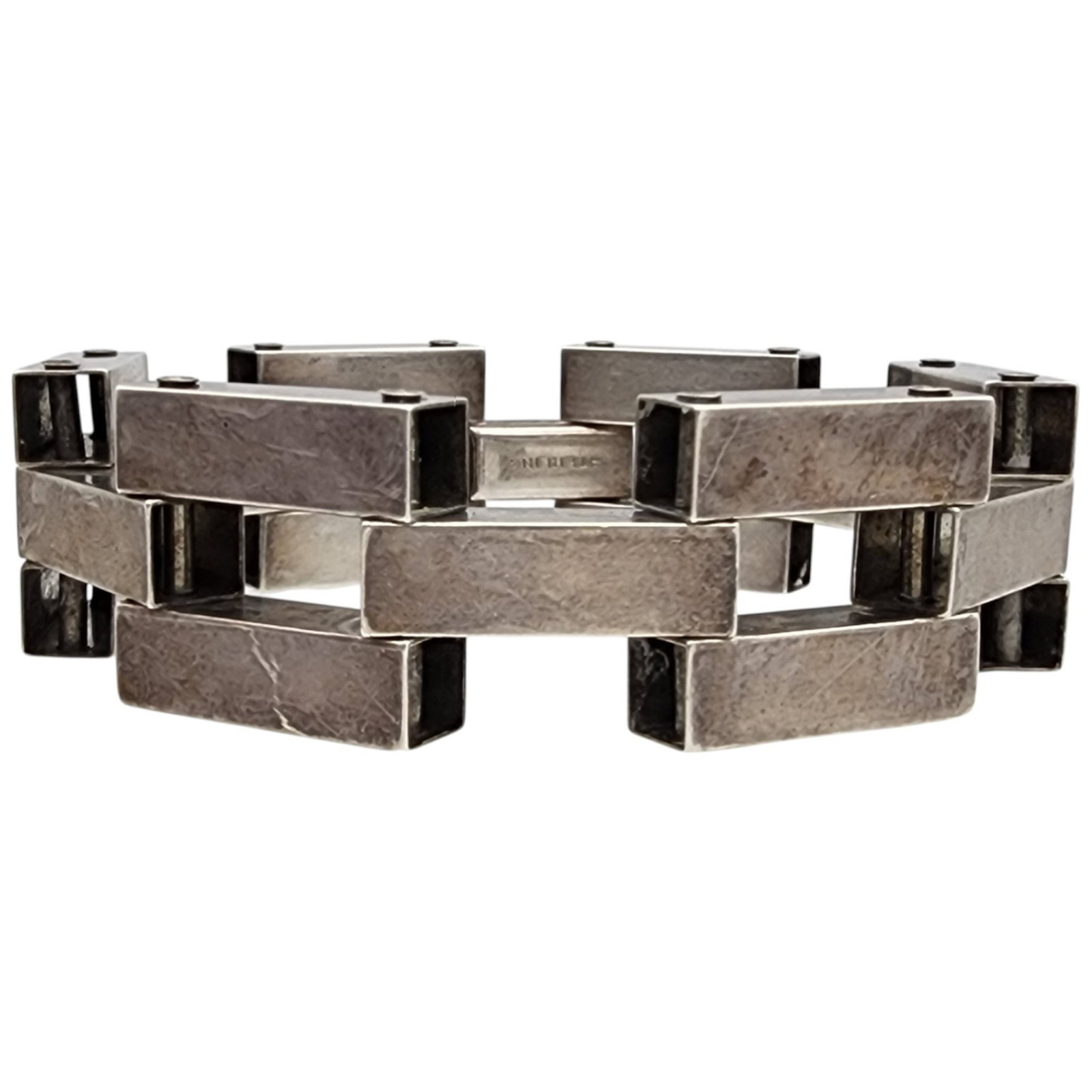 Unique 1940's Sterling Modernist Industrial Bracelet: Unique Vintage 1940's Sterling Modernist Industrial Square Box Bracelet - 28.5g