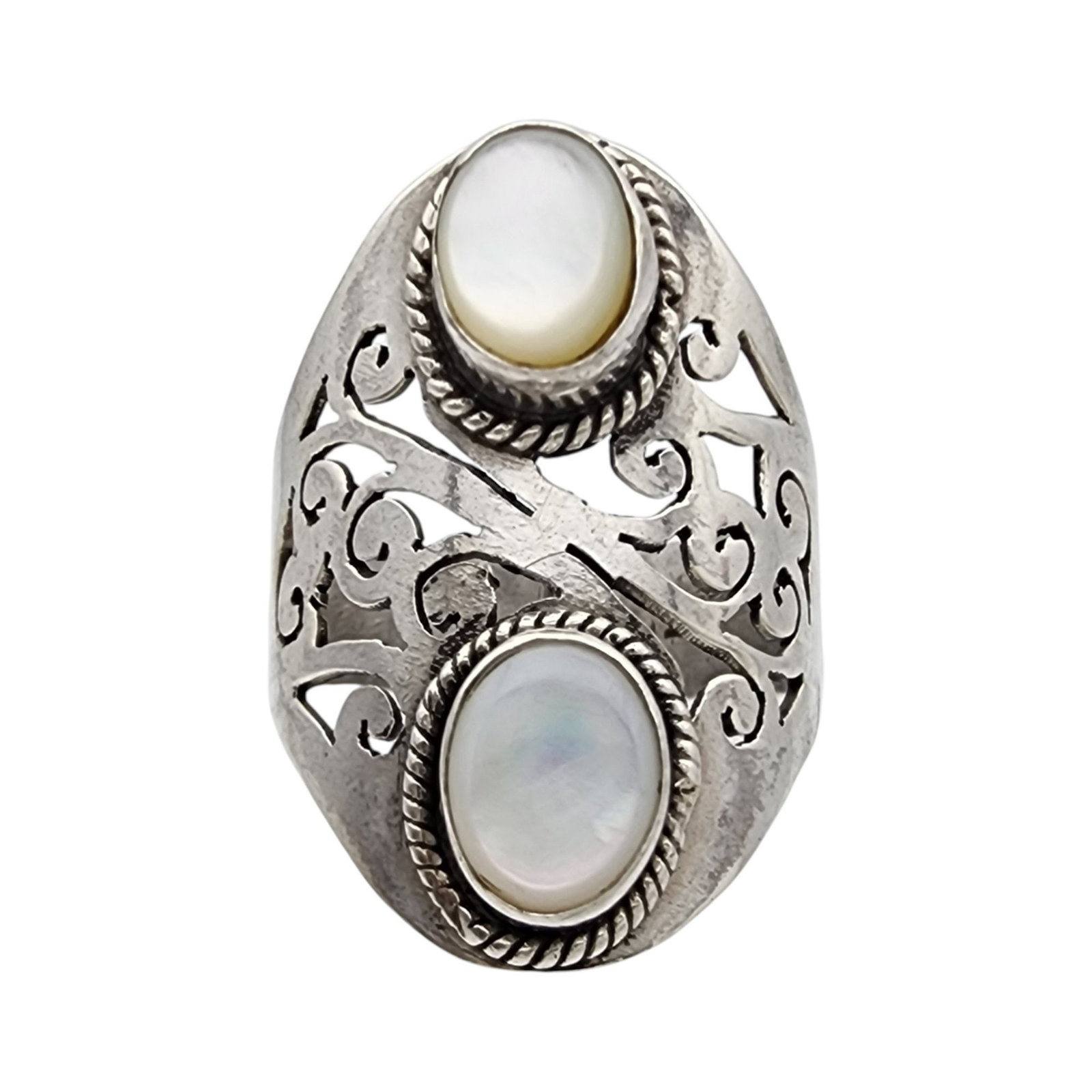 Sterling Double Mother of Pearl Ring Sz 8.5 (1 of 5)