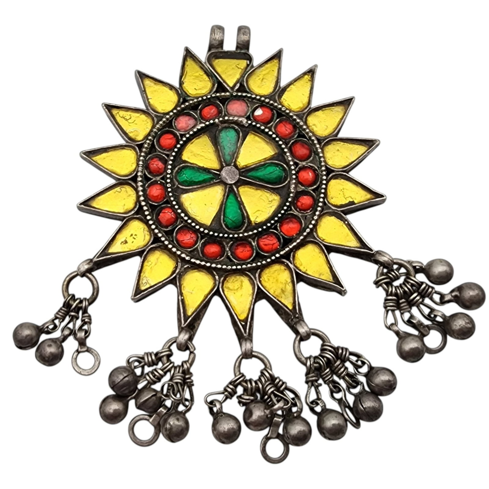 Vintage Sterling Ethnic Tribal Enamel Pendant (1 of 6)