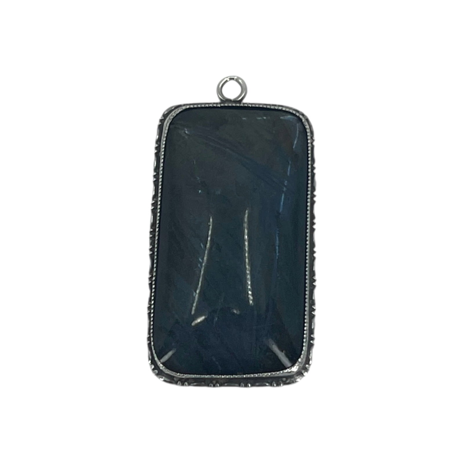 TLM Sterling Blue Cabochon Stone Rectangle Pendant 11g: TLM Sterling Blue Cabochon Stone Rectangle Pendant 11g Engraved T.L.M Sterling Made in England