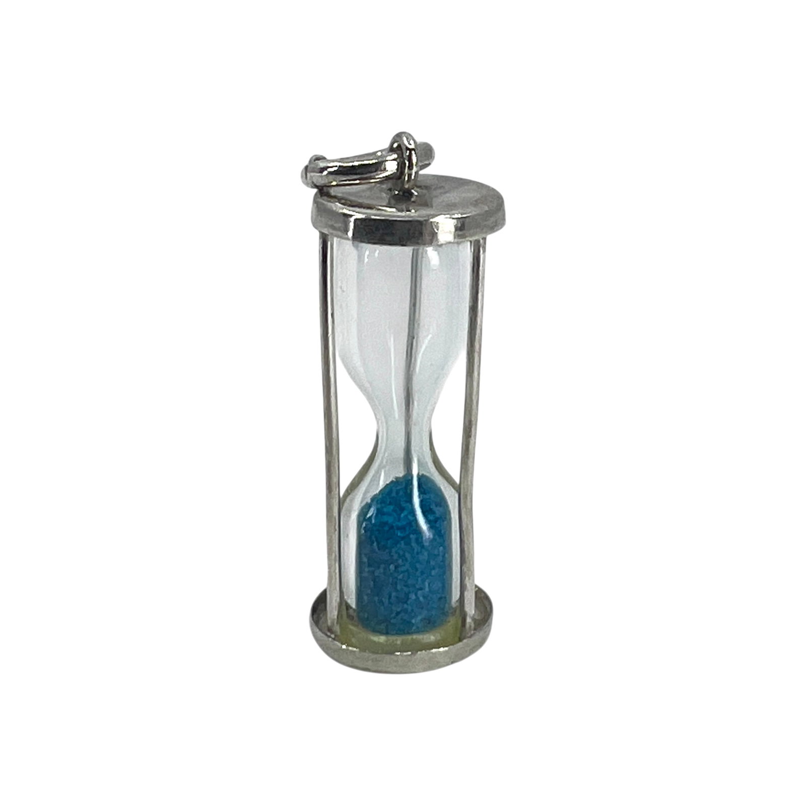 Signed Sterling Blue Sand Hour Glass Pendant 2g (1 of 4)