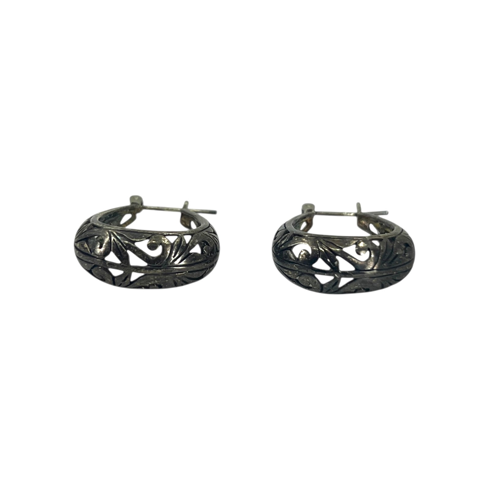 Signed Sterling Scroll Hoop Earrings 4.4g: Signed Sterling Scroll Hoop Earrings 4.4g Engraved JEZ 925 C