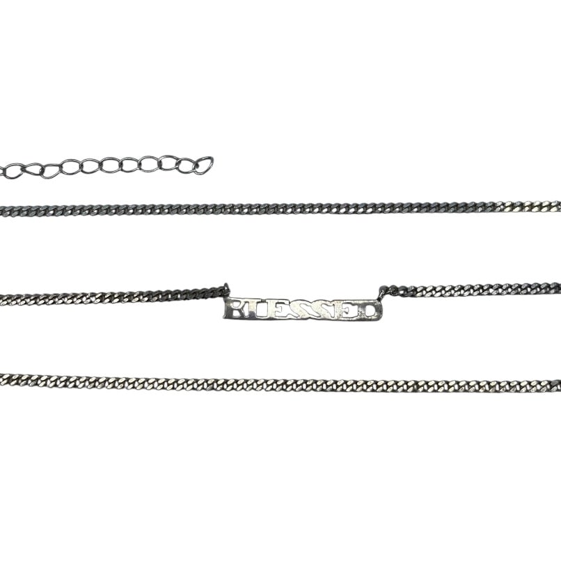Signed Sterling Blessed Curb Chain Necklace 18in 4g (1 of 4)