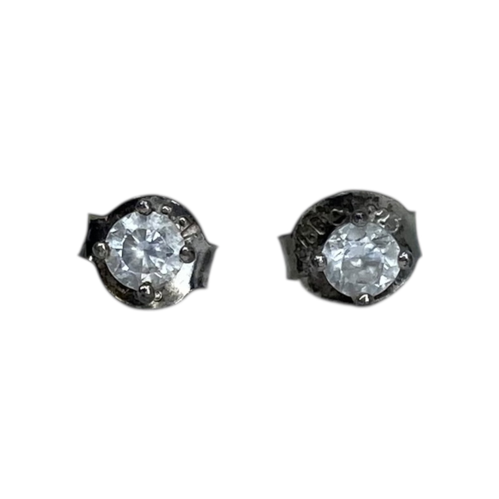 Signed Sterling Round Rhinestone Stud Earrings 0.5g (1 of 4)