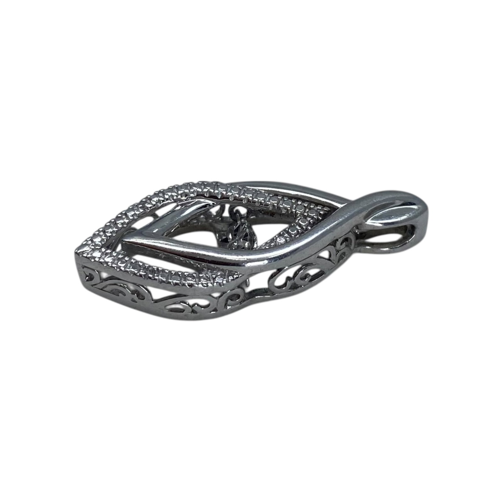 Signed Sterling Diamond Interlocked Pendant 2.31g: Signed Sterling Diamond Interlocked Pendant 2.31g