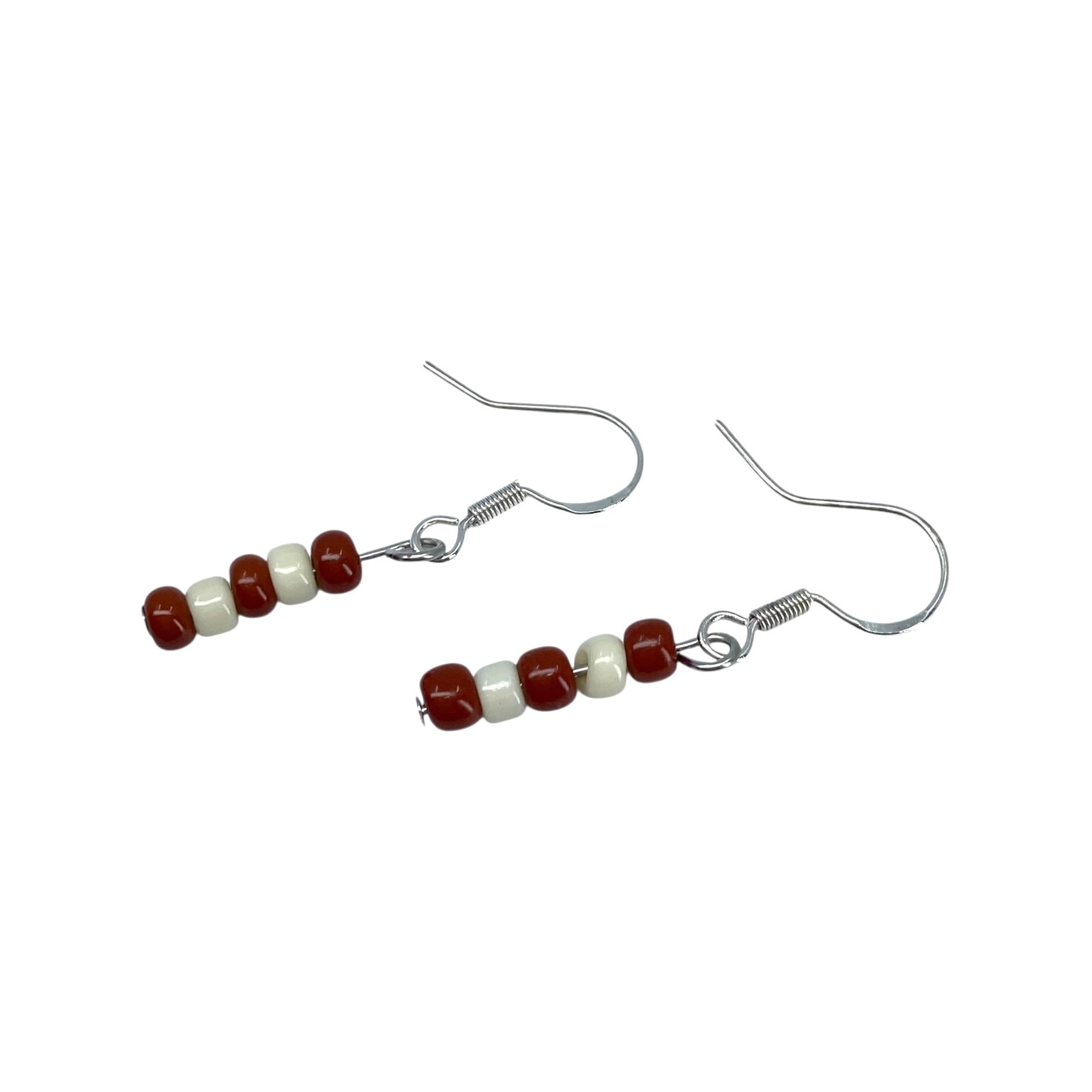 Sterling Red and White Bead Dangle Earrings 1.11g: Sterling Red and White Bead Dangle Earrings 1.11g Engraved S925