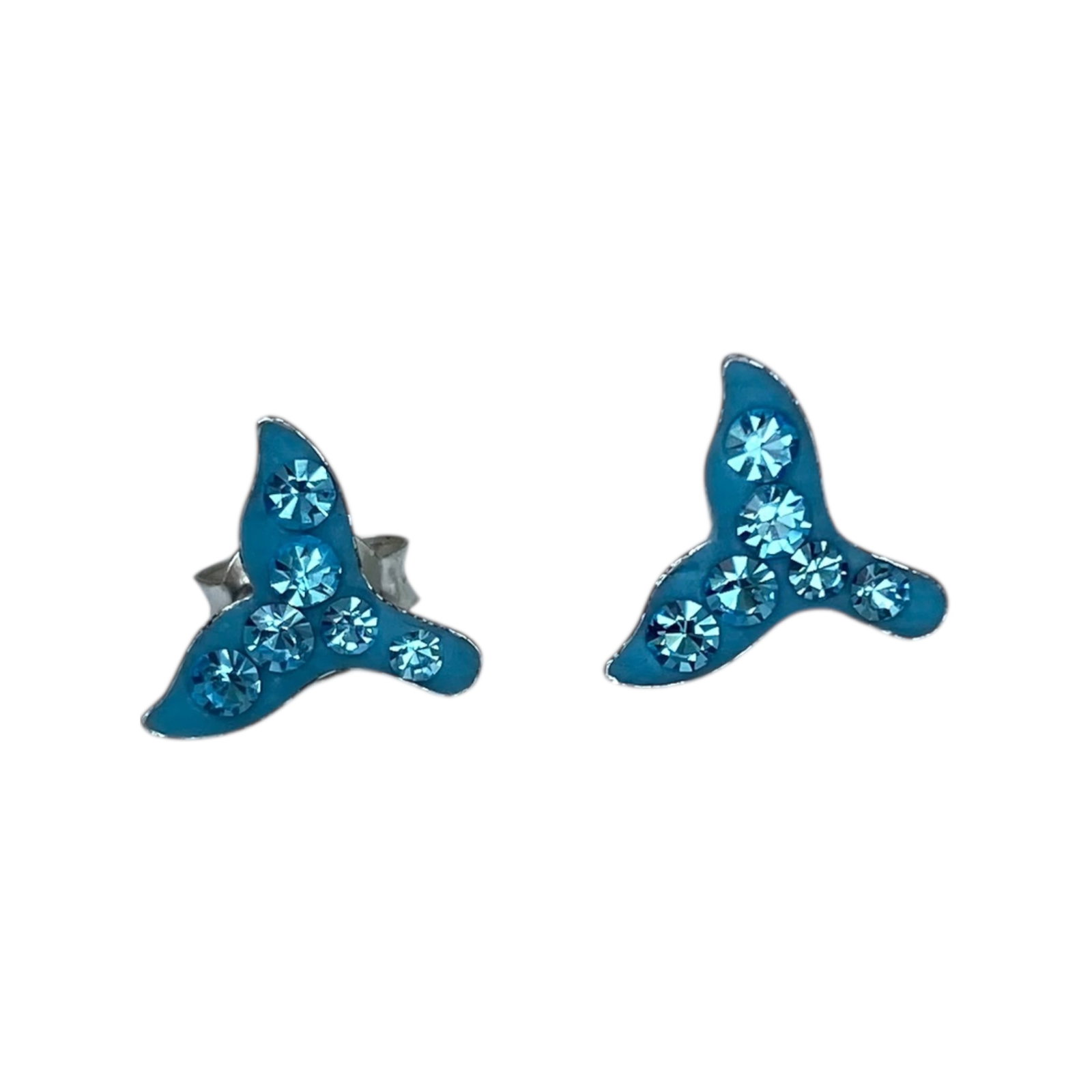Sterling Blue Rhinestone Whale Tale Stud Earrings 0.5g: Sterling Blue Rhinestone Whale Tale Stud Earrings 0.5g Engraved 925, sold as is - looks like coating has some small chips