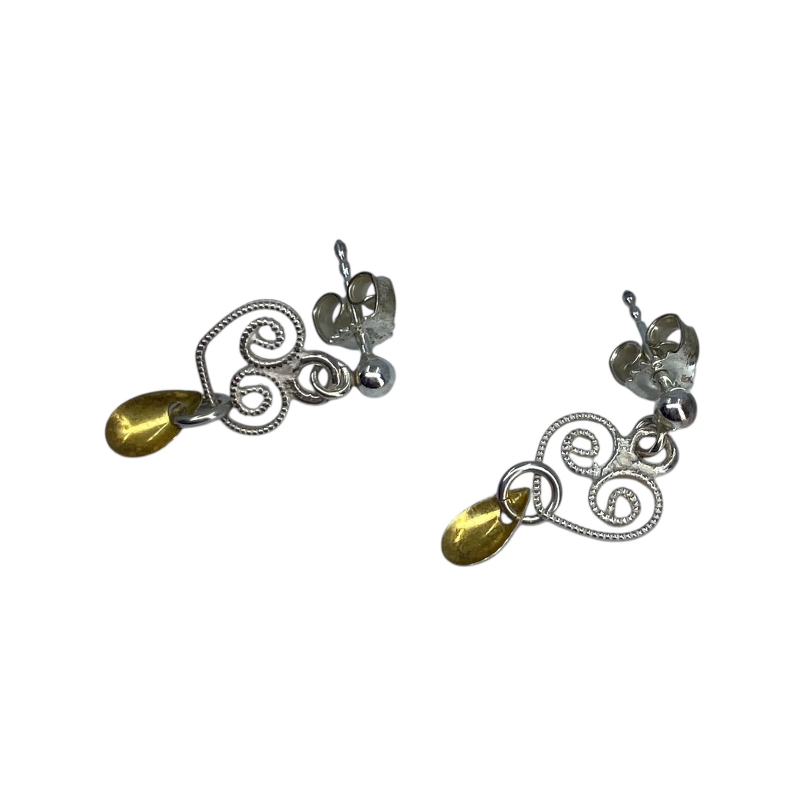 Signed Sterling Scroll Heart Dangle Earrings 2g (1 of 4)