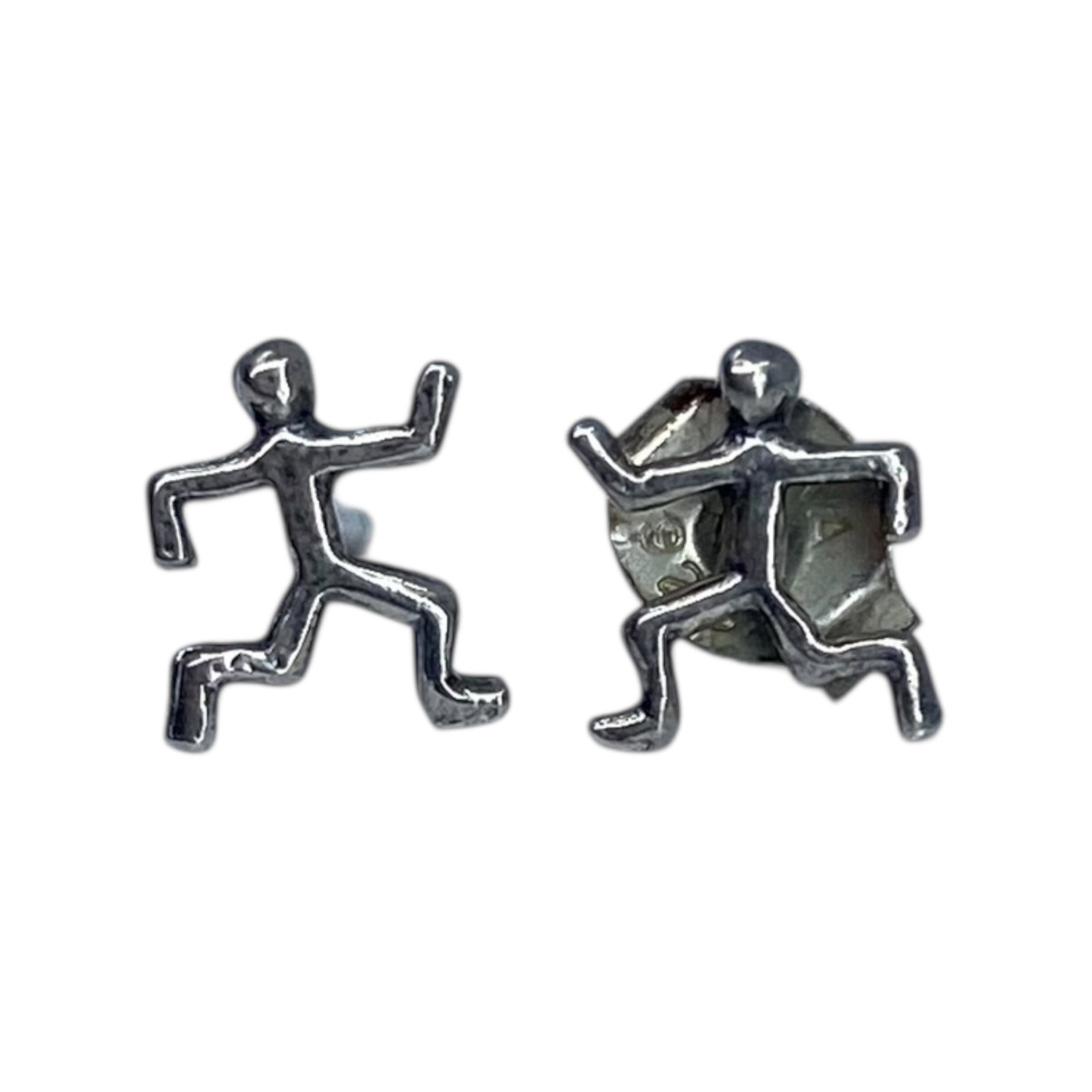 Signed Sterling Stick Figure Stud Earrings 1g: Signed Sterling Stick Figure Stud Earrings 1g Back Engraved TMA 925, sold as is - only one back