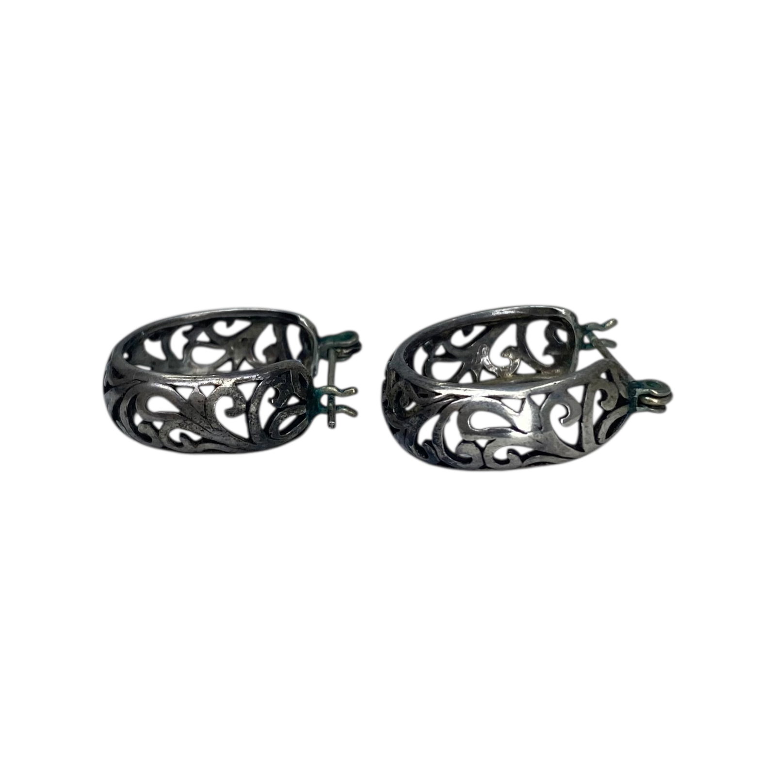 Sterling Scroll Cut Out Hoop Earrings 3.4g: Sterling Scroll Cut Out Hoop Earrings 3.4g Engraved 925 C