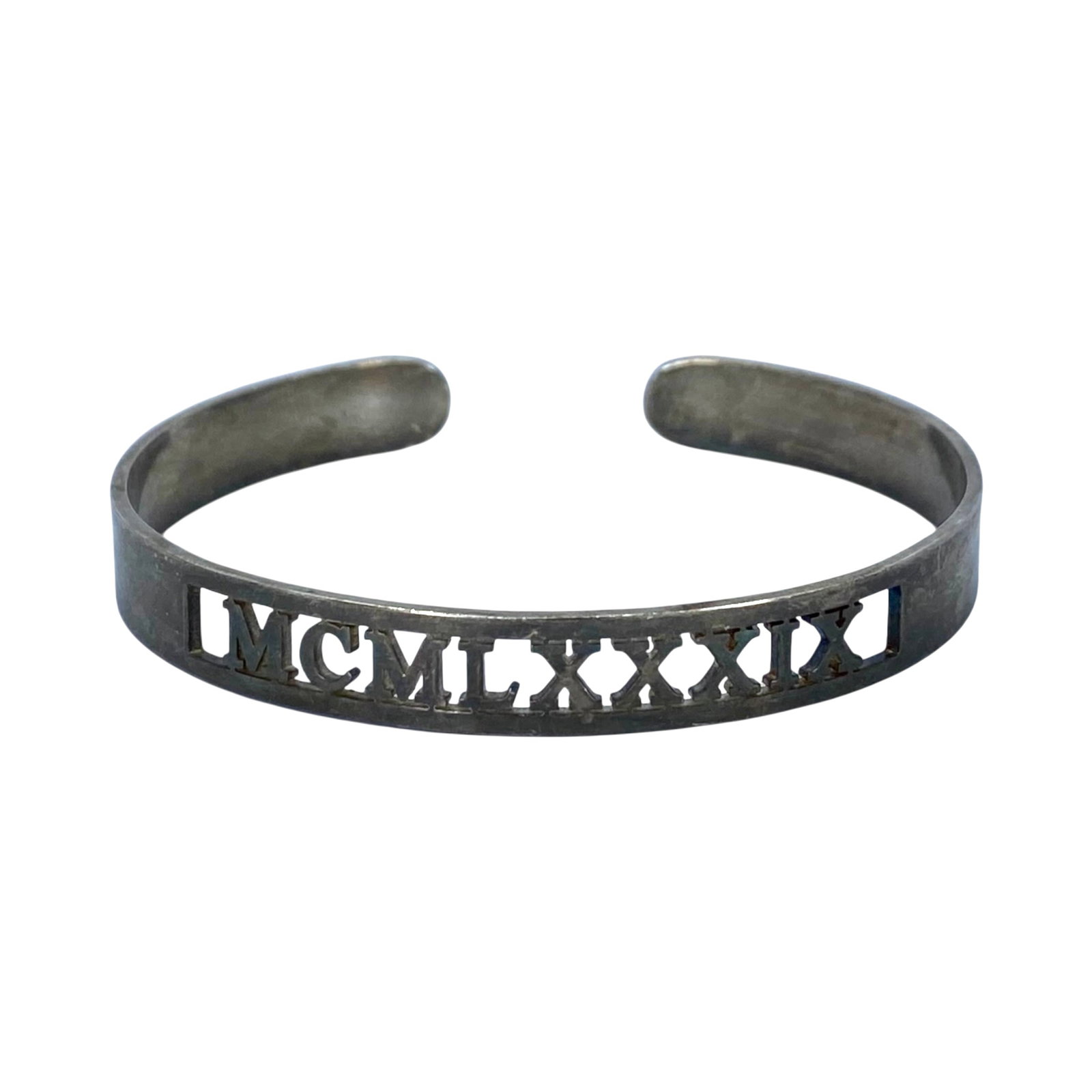 Sterling MCMLXXXIX Cut out Cuff Bracelet 19g: Sterling MCMLXXXIX Cut out Cuff Bracelet 19g 7.75in