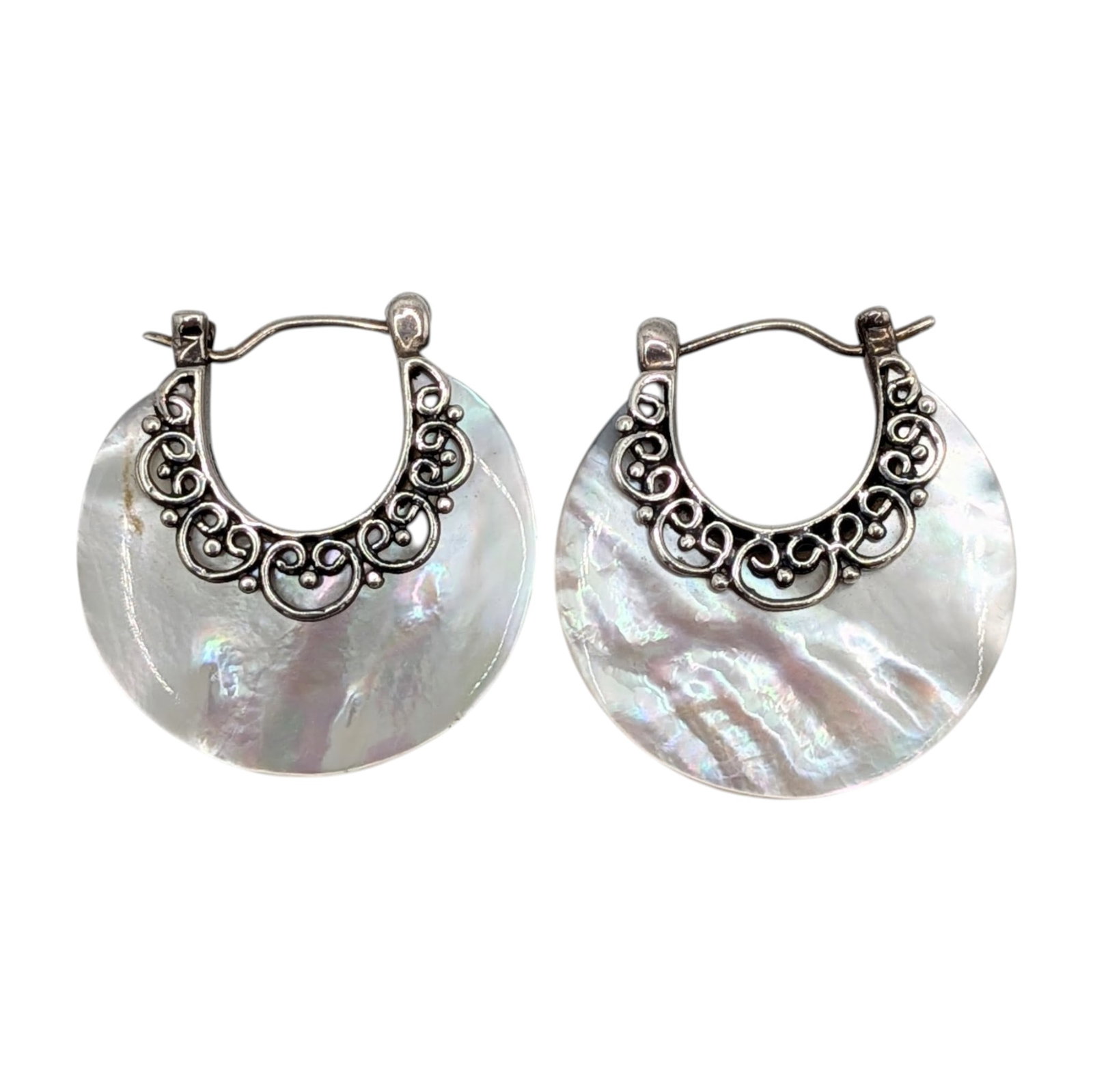 Merai Sterling Silver Mother of Pearl Hoop Earrings (1 of 3)