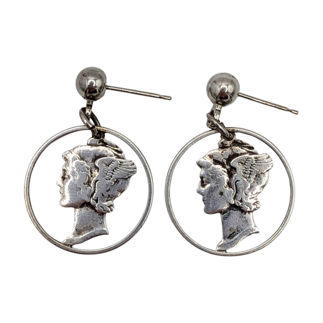 Vintage Silver Liberty Dime Stud Earrings: Vintage Silver Liberty Dime Stud Earrings. 4.1g