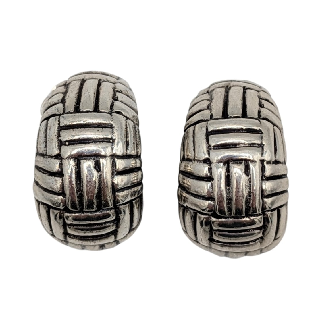Signed Sterling Silver Woven Clip Back Huggie Earrings: Signed Sterling Silver Woven Clip Back Huggie Earrings. Signed DC 925. 10.3g