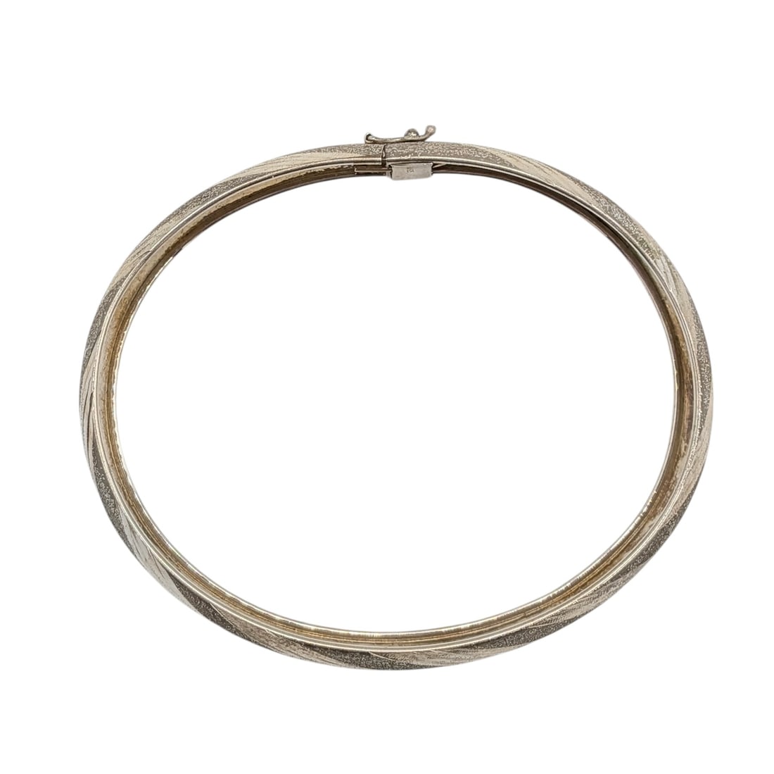 Signed Sterling Silver Micro Sanded Clasped Bangle Bracelet - 2