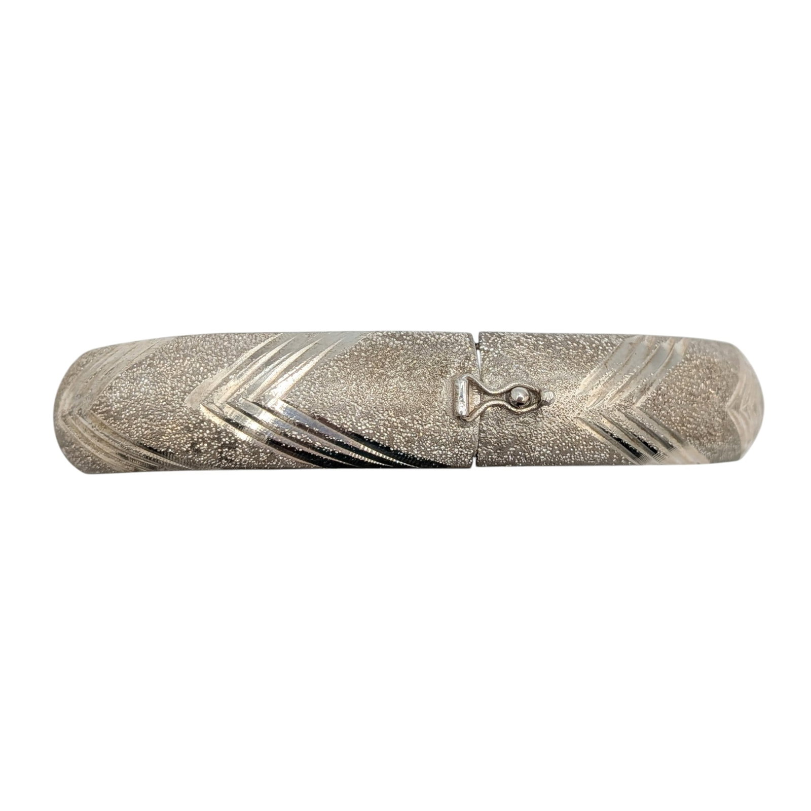 Signed Sterling Silver Micro Sanded Clasped Bangle Bracelet - 3
