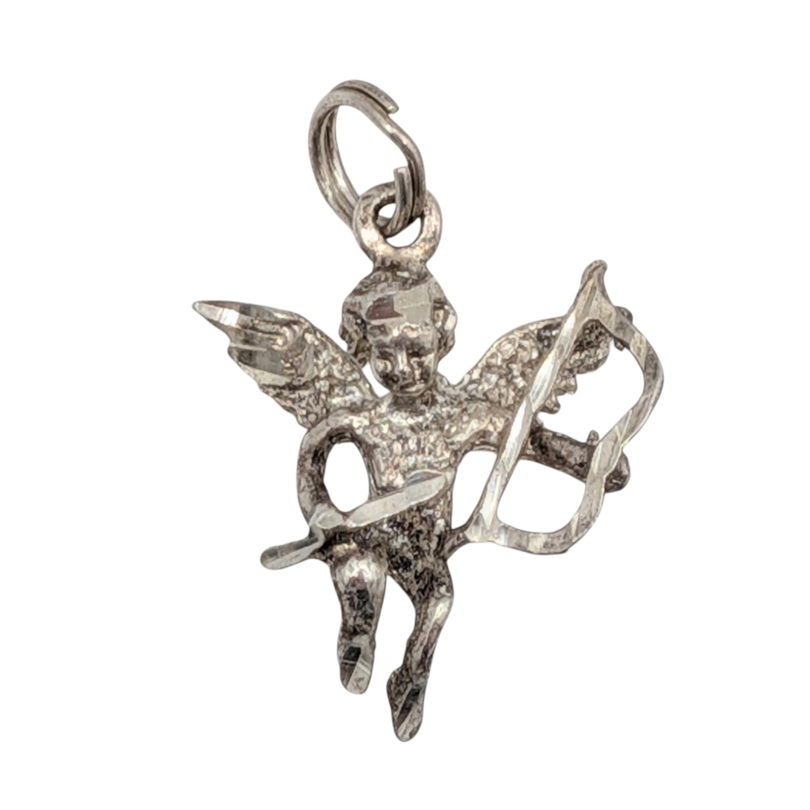 Signed Sterling Silver Textured Cupid Cherub Pendant: Signed Sterling Silver Textured Cupid Cherub Pendant. Signed NF 925. 1.7g