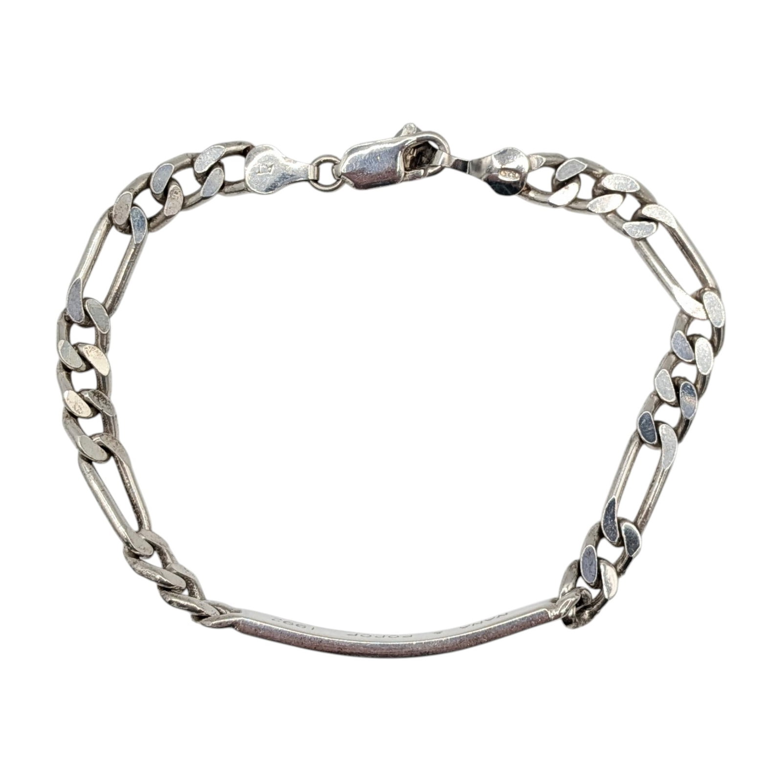 Signed Italian Sterling Silver AARON ID Bracelet: Signed Italian Sterling Silver 5mm AARON ID Bracelet. 8in Length. Signed 925 Italy AT, NANA AND PAPOP 1992. 16.9g