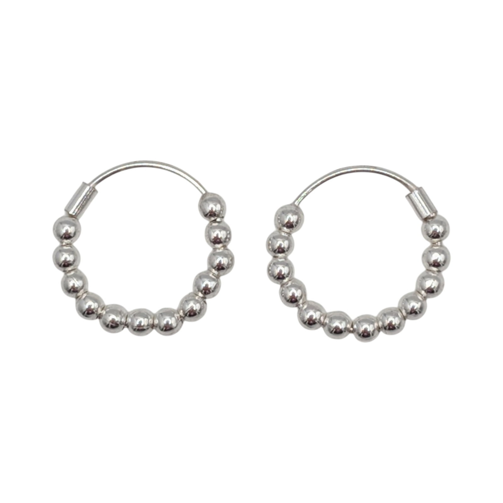 Signed Sterling Silver Ball Hoop Earrings: Signed Sterling Silver Ball Hoop Earrings. Signed AZ 925 STERBEE. .6g
