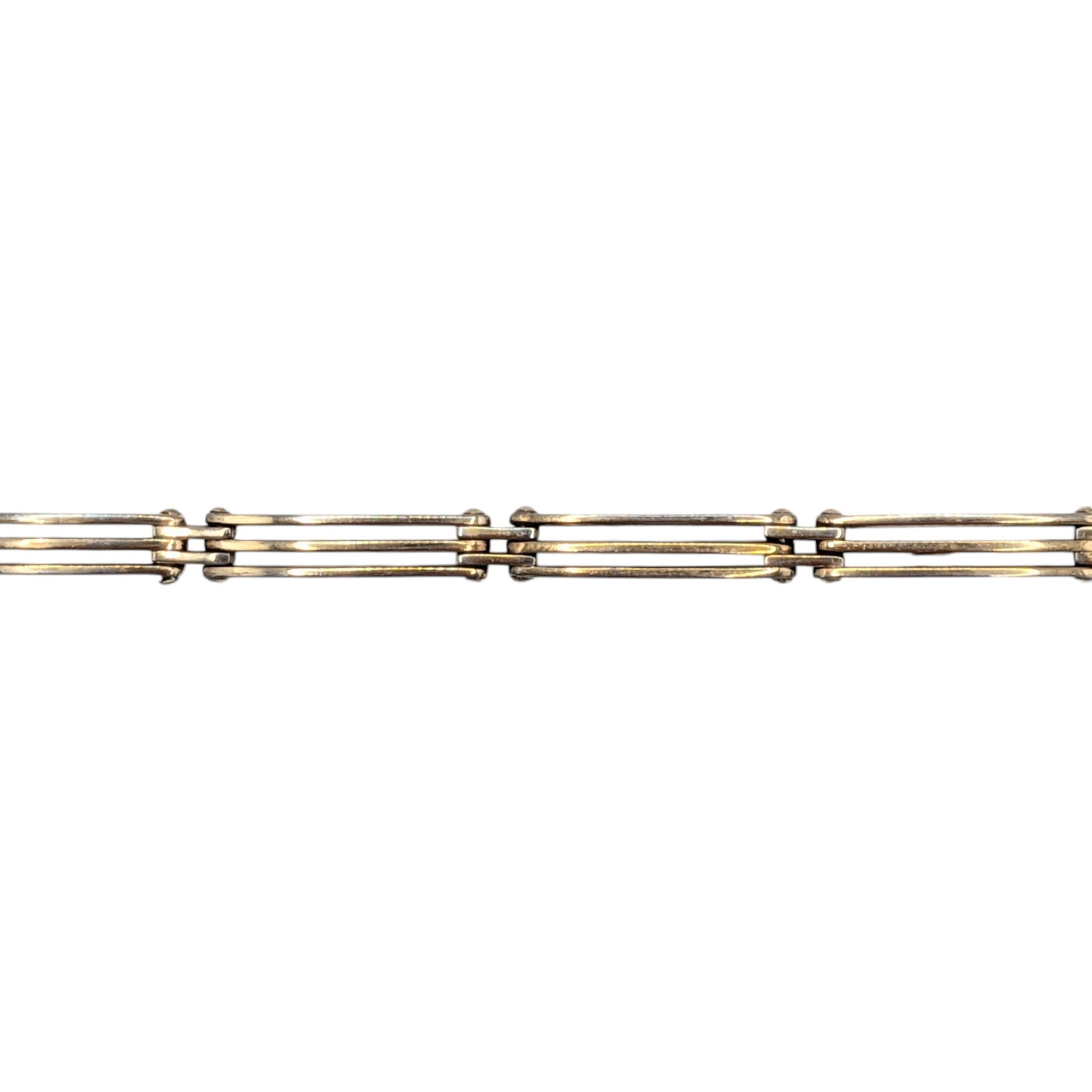 Signed Italian Gold Over Silver Triple Slat Link Bracelet: Signed Italian Gold Over Silver Triple Slat Link Bracelet. 7in Length. Signed Italy 925 IBB. 9.9g