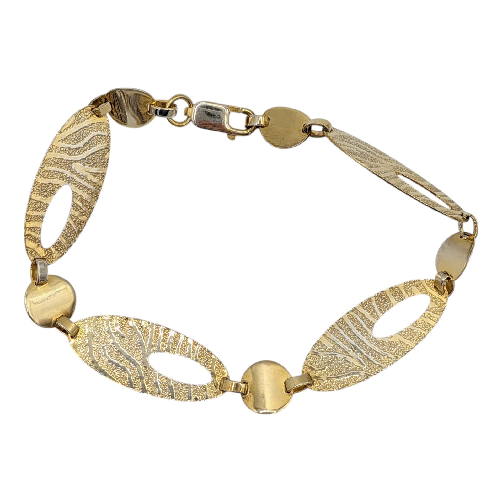 Gold Over Silver Textured Sectional Single Clasp Bracelet (1 of 4)