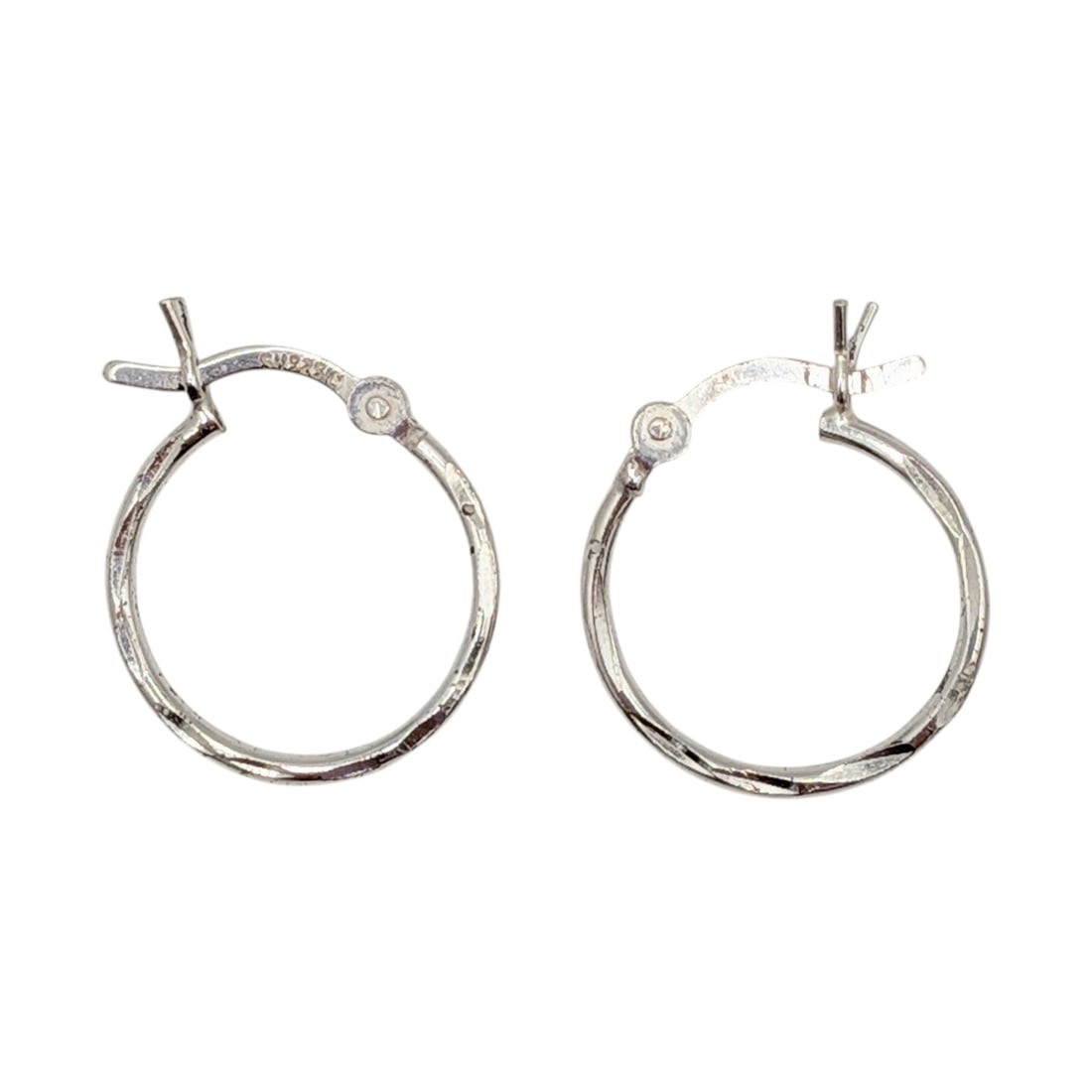 Signed Sterling Silver Textured Hoop Earrings: Signed Sterling Silver Textured Hoop Earrings. Signed SU 925 IN. .8g