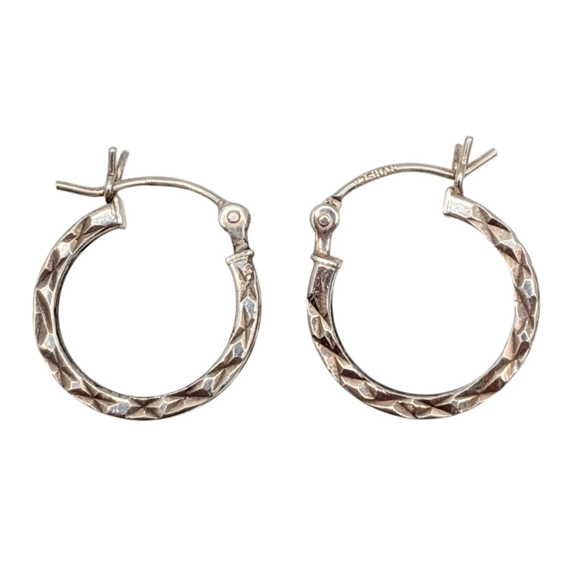 Signed Sterling Silver Textured Hoop Earrings (1 of 3)