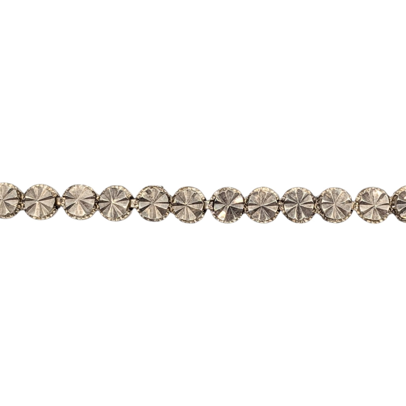 Gold Over Silver Circular Diamond Cut Tennis Bracelet: Gold Over Silver Circular Diamond Cut Tennis Bracelet. 7.5in Length. Signed 925. 4.9g