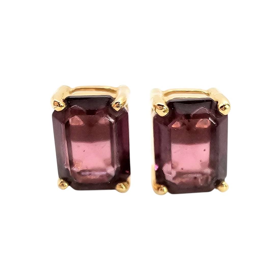 14K Gold Emerald Cut Amethyst Earrings 1.9 G: 14K Gold Emerald Cut Amethyst Earrings 1.9 G, No Backs