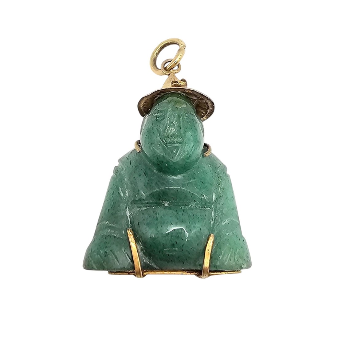 14K Gold Jade Carved Buddha Pendant 8.4 G: 14K Gold Jade Carved Buddha Pendant 8.4 G