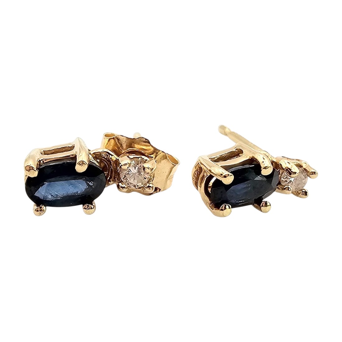 14K Gold Topaz Sapphire Earrings 1.1 G: 14K Gold Topaz Sapphire Earrings 1.1 G, one back