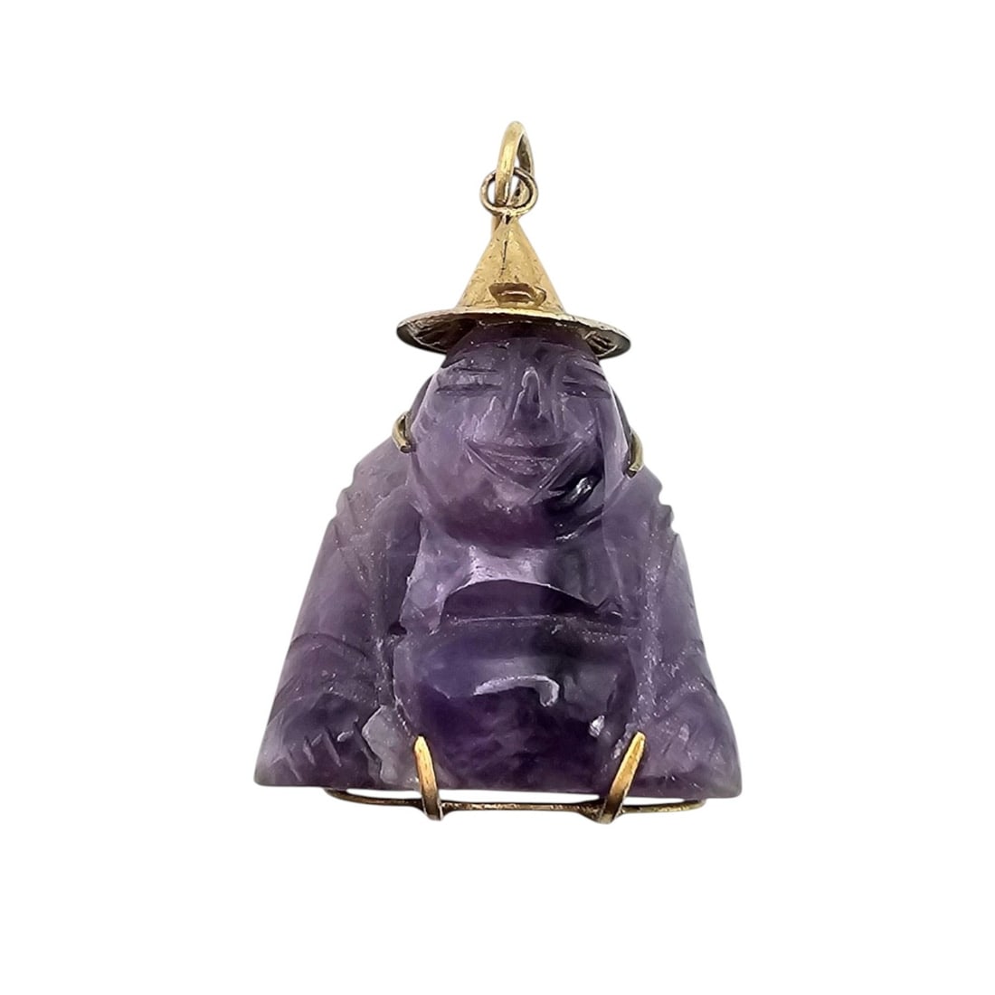 14K Gold Amethyst Carved Buddha Pendant 9.3 G: 14K Gold Amethyst Carved Buddha Pendant 9.3 G
