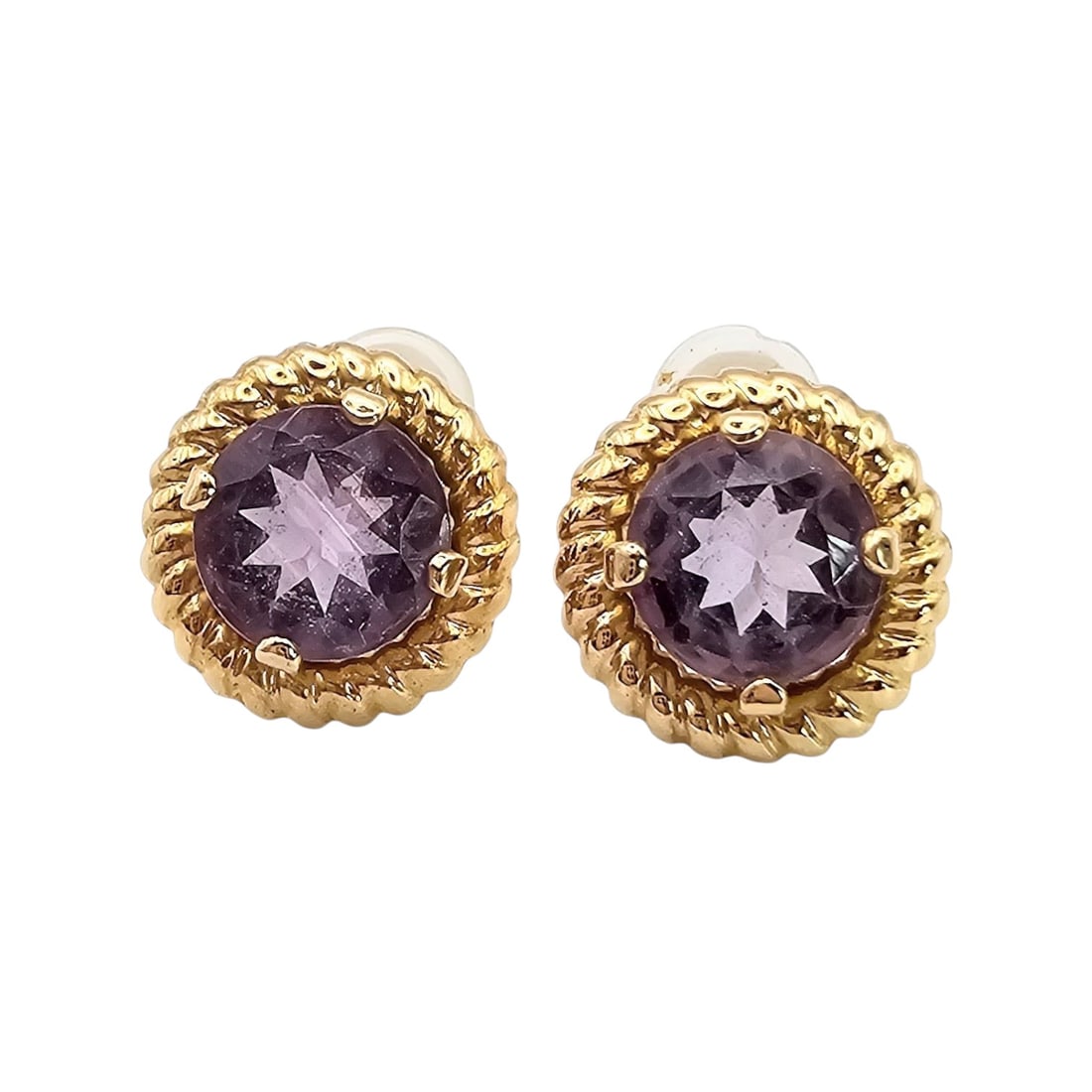 Signed Mexico 14K Gold Amethyst Earrings 1.4 G: Signed Mexico 14K Gold Amethyst Earrings 1.4 G