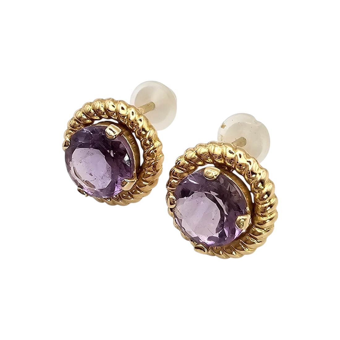 Signed Mexico 14K Gold Amethyst Earrings 1.4 G - 2